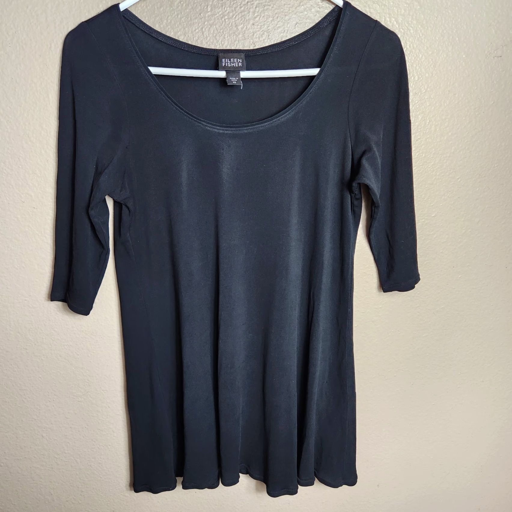 Eileen Fisher Eileen Fisher Womens XS Black Viscose Elbow Sleeve Swing Tunic Blouse Size XS / US 0-2 / IT 36-38 - 3 Thumbnail