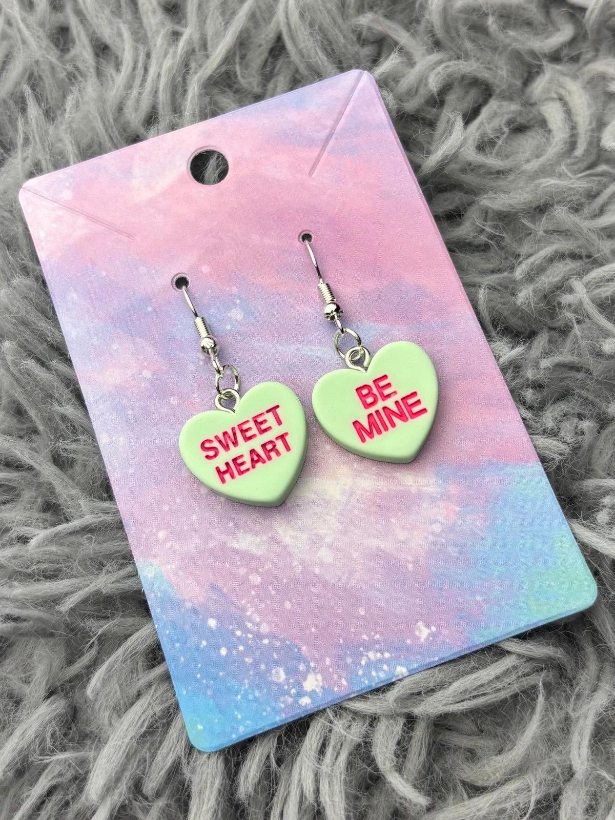 Handmade Mint green Heart valentines sweethearts earrings Size ONE SIZE - 1 Preview