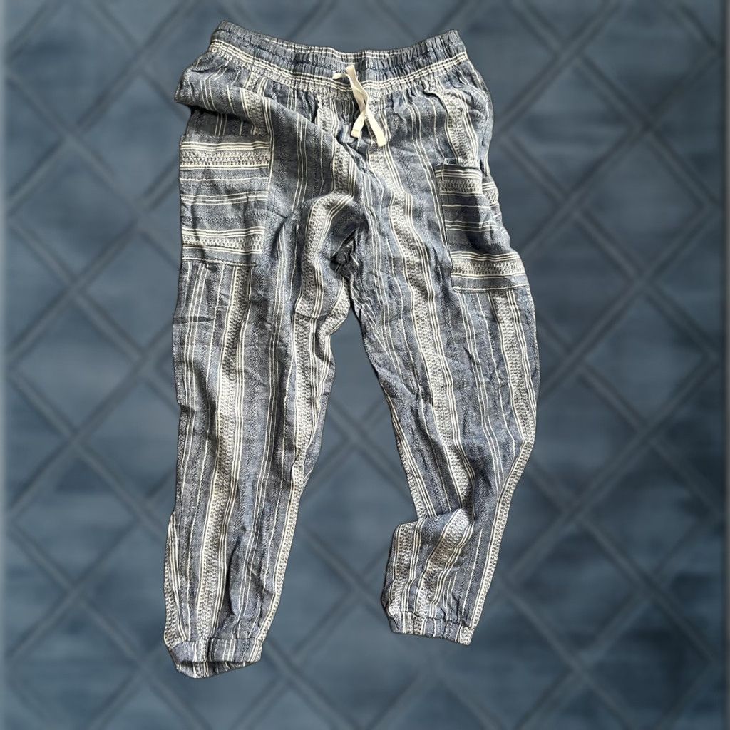 Vintage Indigo Rein High Rise Linen Blend Striped Joggers Blue White Juniors L Pants Women Casual Size 36" / US 14 / IT 50 - 1 Thumbnail