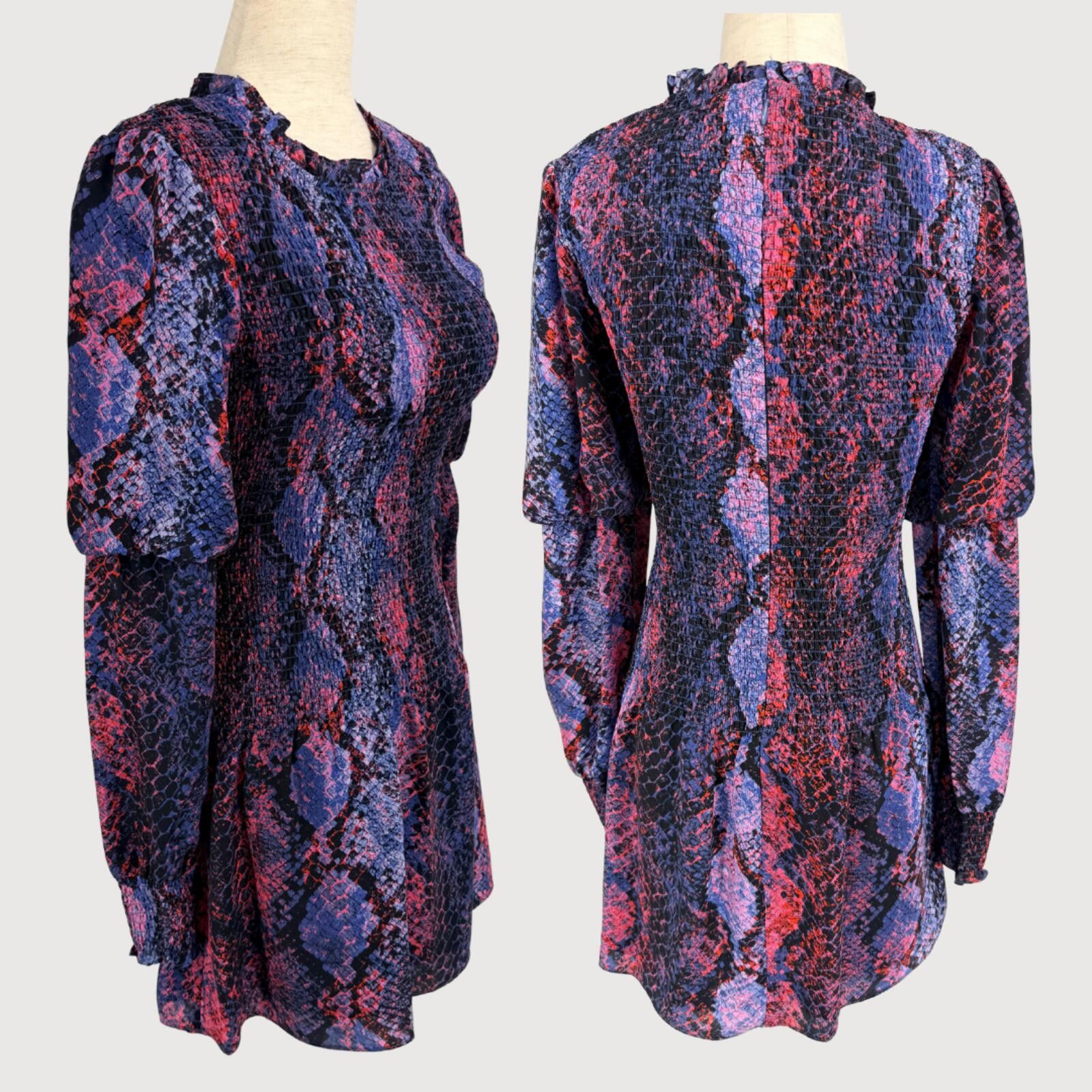 Packer Shoes Parker Snake Print Smocked Mini Dress Long Sleeve Purple XS Size XS / US 0-2 / IT 36-38 - 3 Thumbnail