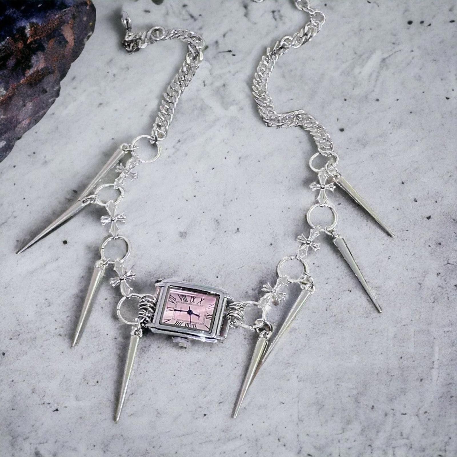 Jewelry Watch Punk Rivet Chain Choker Necklace Size ONE SIZE - 4 Thumbnail
