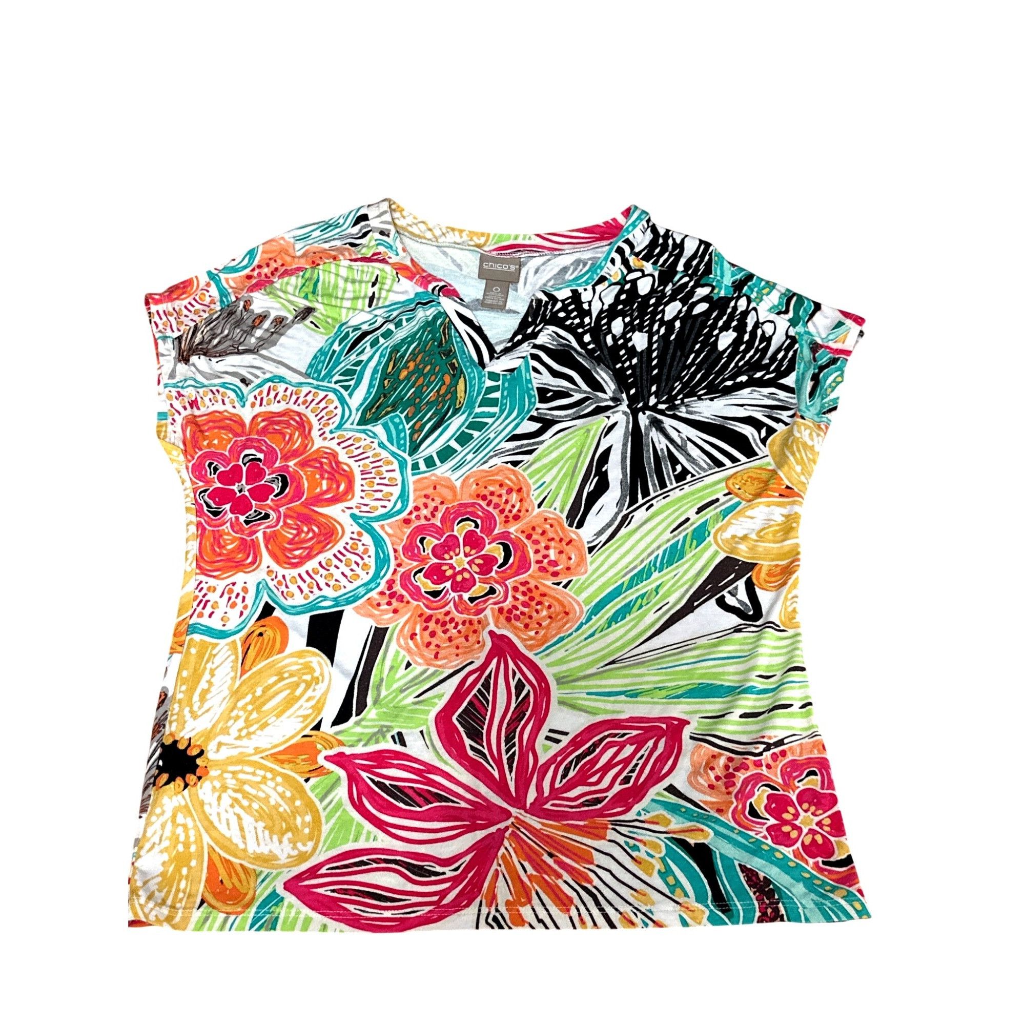 Chicos Chicos Short Sleeve Blouse Vibrant Multi Colored Floral Abst Size S / US 4 / IT 40 - 9 Thumbnail