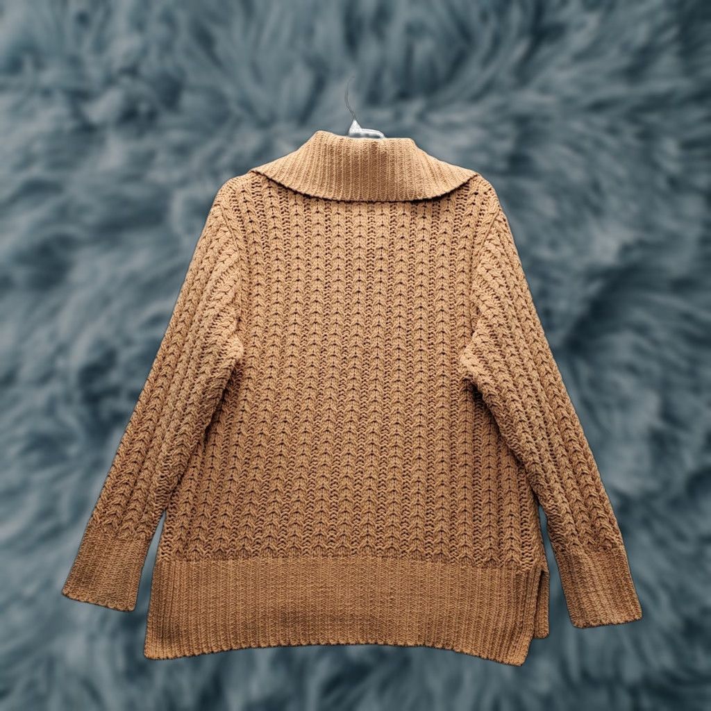 Vintage Aerie Womens Sweater Shirt XS Tan Chunky Knit Mock Neck quarter Zip High Low Slit Pullover Size S / US 4 / IT 40 - 1 Thumbnail