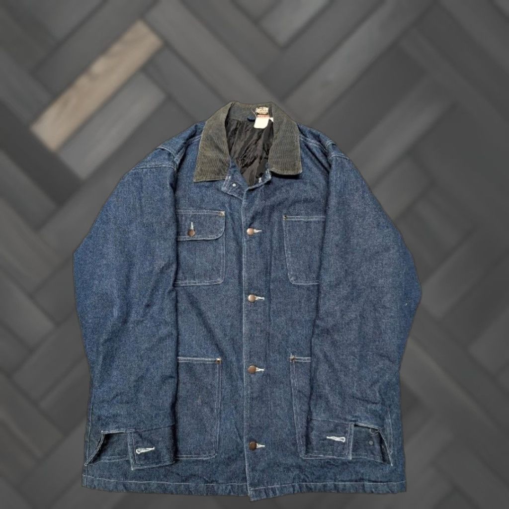 Carhartt VINTAGE Chore Coat Denim Coat XL Men Blue Canada 1990s Union Made Carhart Denim Leather Outer Shell Solid 46-48 Chest Size US XL / EU 56 / 4 - 1 Thumbnail