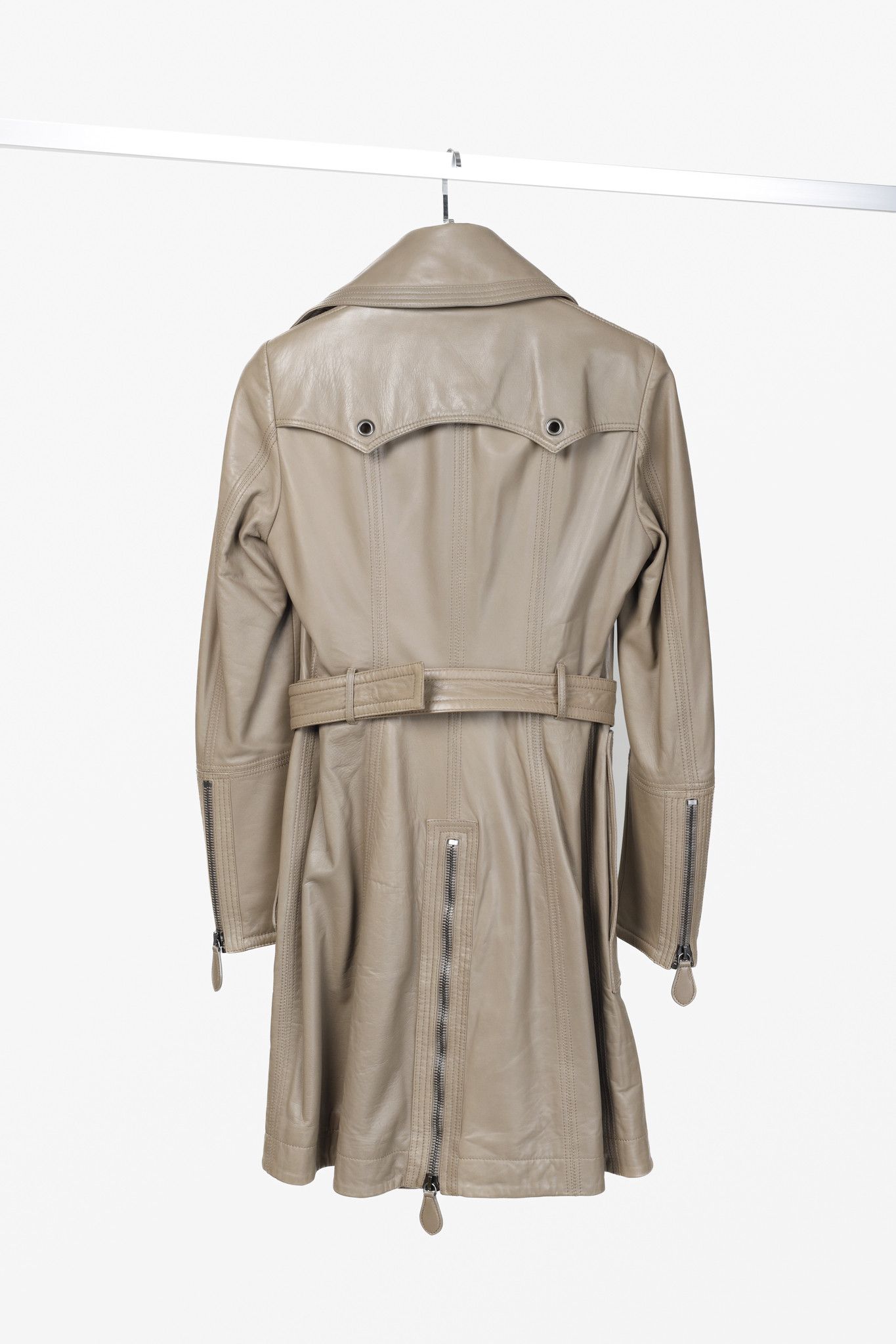 Burberry Burberry Taupe Grey Brown Leather Moto Trench Coat Size M / US 6-8 / IT 42-44 - 2 Thumbnail
