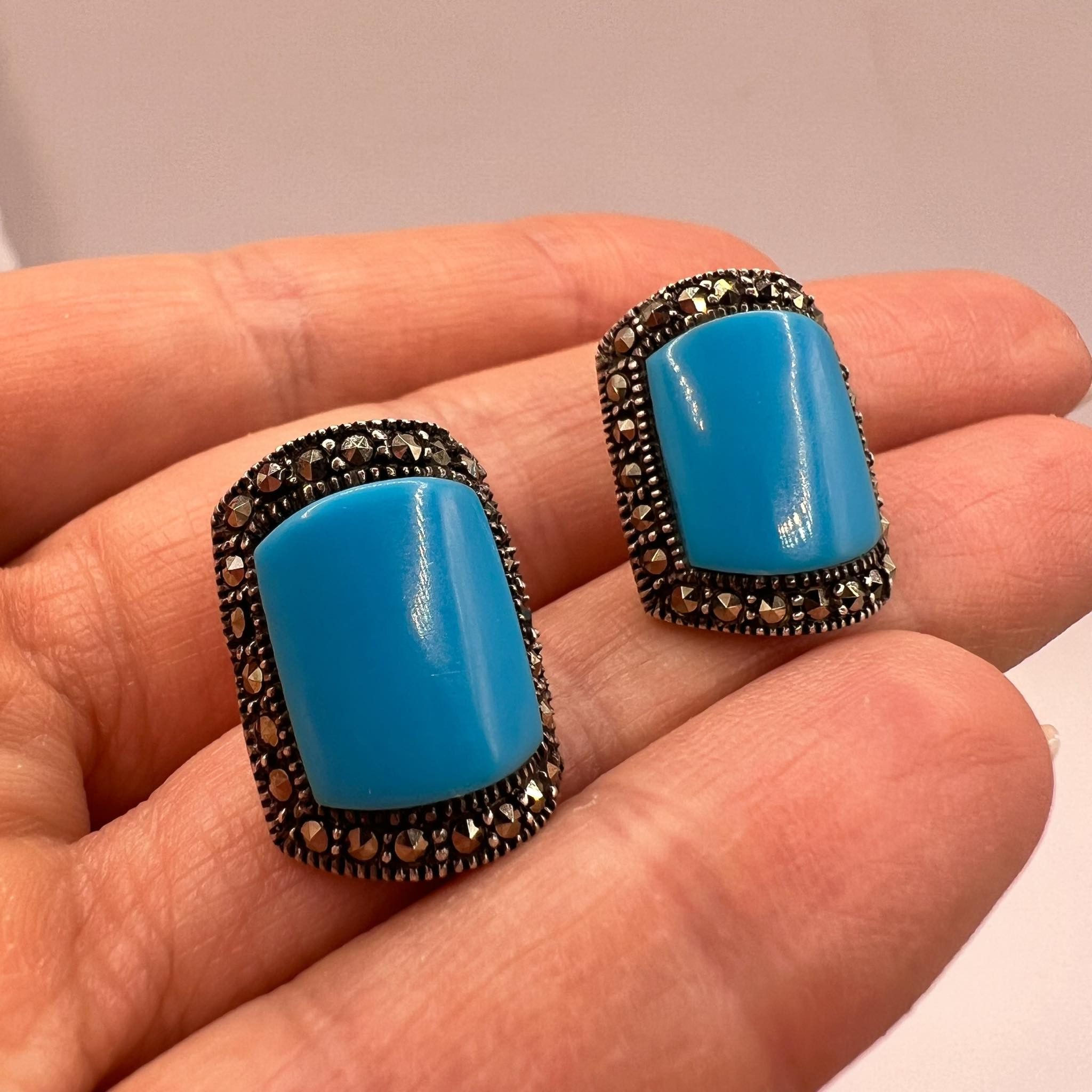 Vintage Vintage Sterling Silver 925 Earrings Turquoise Stone Marked Size ONE SIZE - 5 Thumbnail