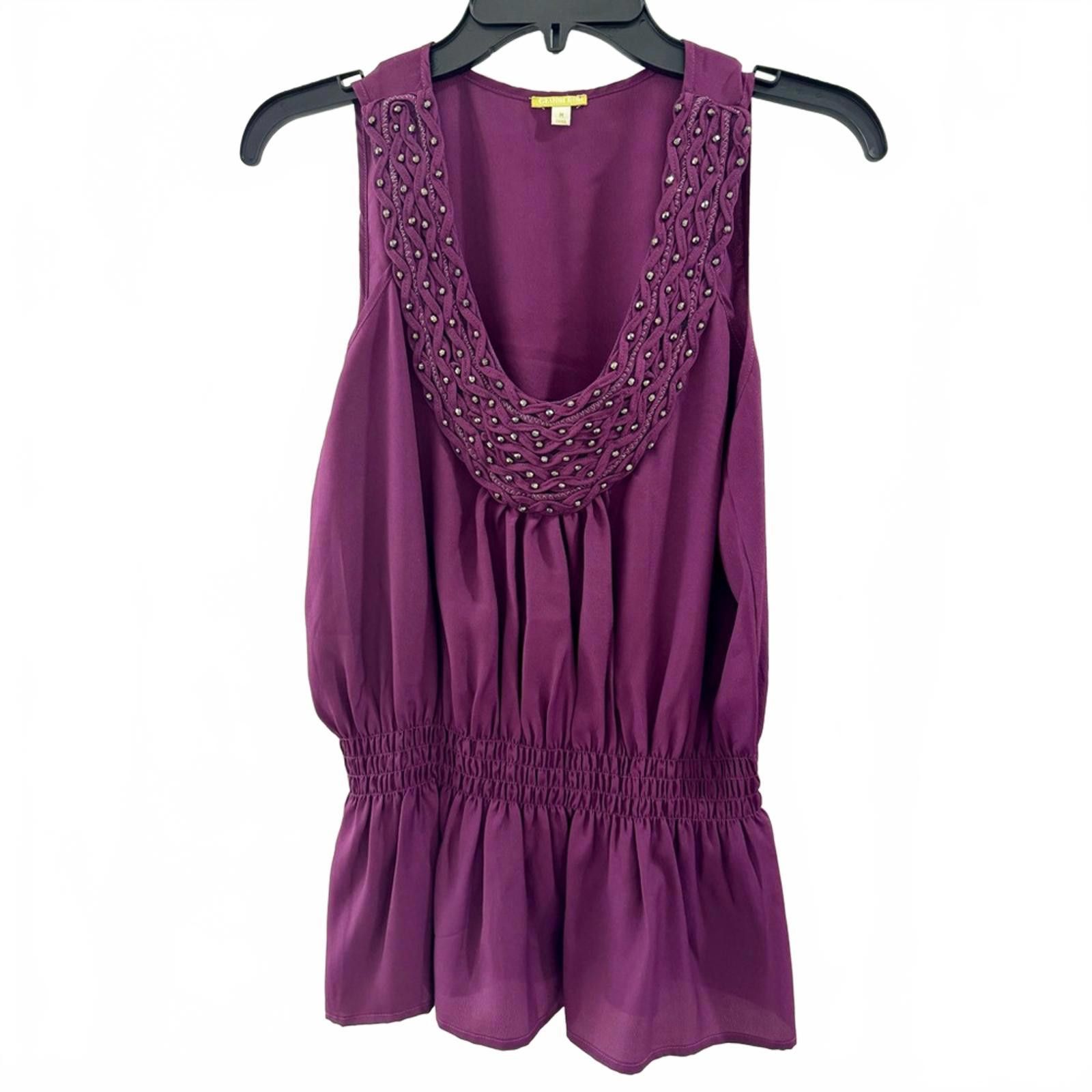Designer Gianni Bini Purple Beaded Peplum Sleeveless Blouse- Size M Size M / US 6-8 / IT 42-44 - 1 Thumbnail