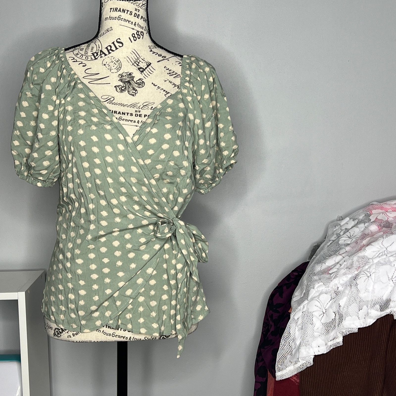 Other Patterned Puff Sleeve Front Wrap Tie Top Blouse Size S / US 4 / IT 40 - 10 Thumbnail