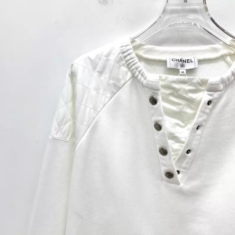 Chanel Chanel White diamond stitching cotton long-sleeved sweatsh Size S / US 4 / IT 40 - 3 Thumbnail