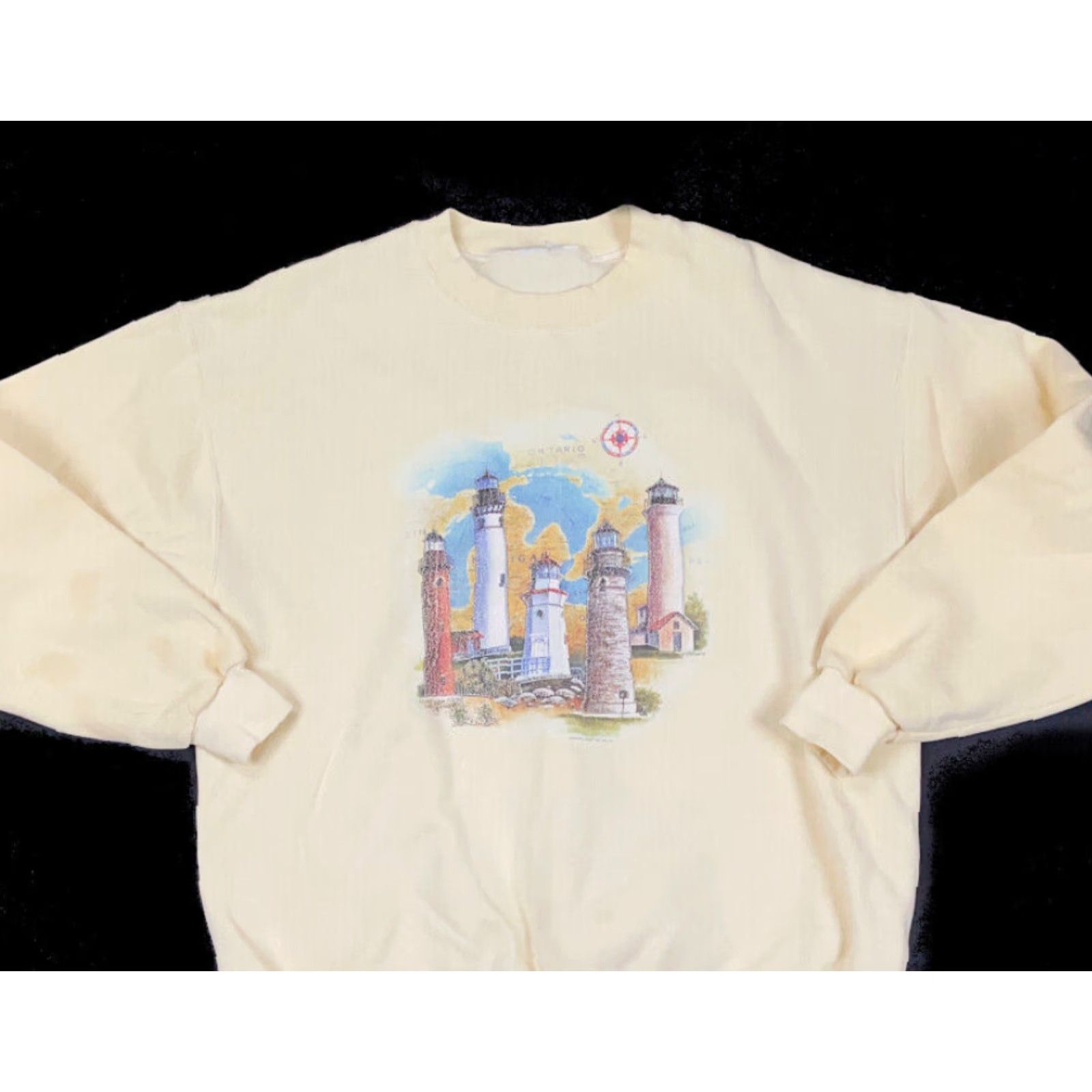 Vintage VINTAGE Ontario Canada Lighthouse Graphic Sweatshirt Adult Large Yellow 90s Mens Size US L / EU 52-54 / 3 - 4 Thumbnail