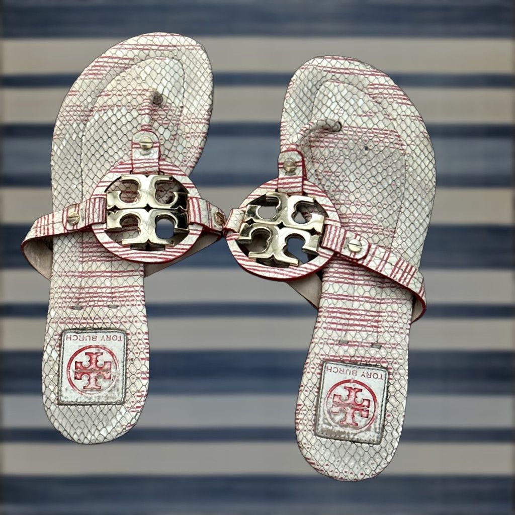 Tory Burch TORY BURCH Thong Sandal 8M Animal Print Brown Leather Logo Comfort Flat Womens Size US 8 / IT 38 - 1 Thumbnail