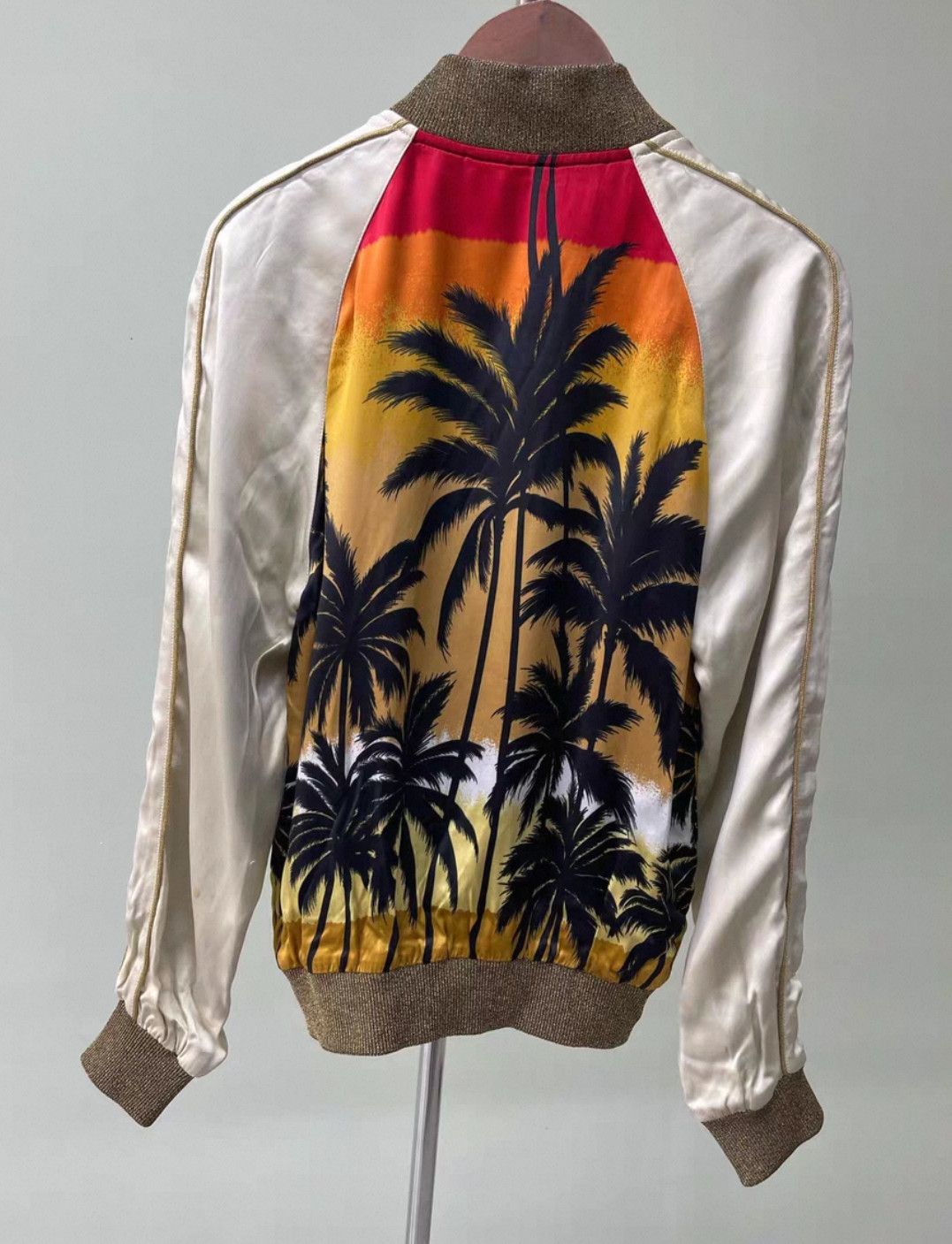 Saint Laurent Paris Saint Laurent Satin Palm Tree Bomber Jacket. Size XS / US 0-2 / IT 36-38 - 3 Thumbnail