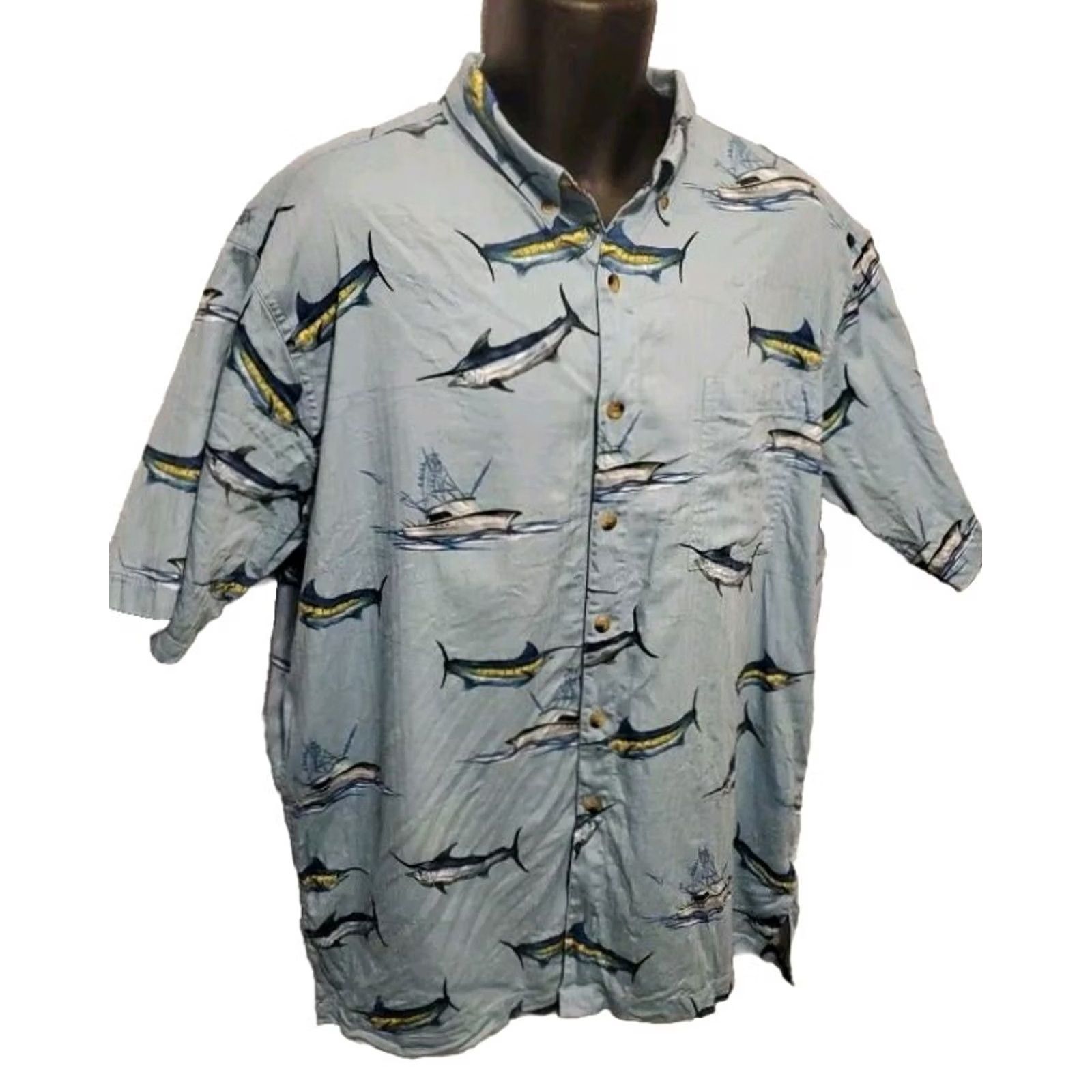 Vintage Hook and Tackle Mens XL Shirt Marlin Fishing Vacation Hawaiian Button-Up Blue Dad Grandpa Size US XL / EU 56 / 4 - 2 Thumbnail