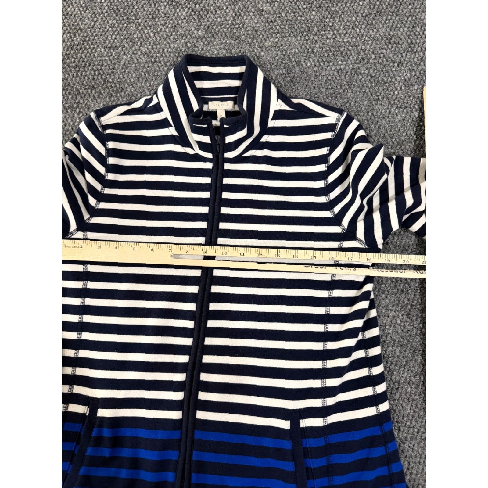 Talbots Talbots Jacket Womens M Blue White Zip Striped Casual Lightweight Stretch Knit Cotton Blend Machine Washable Regular Size M / US 6-8 / IT 42-44 - 4 Thumbnail