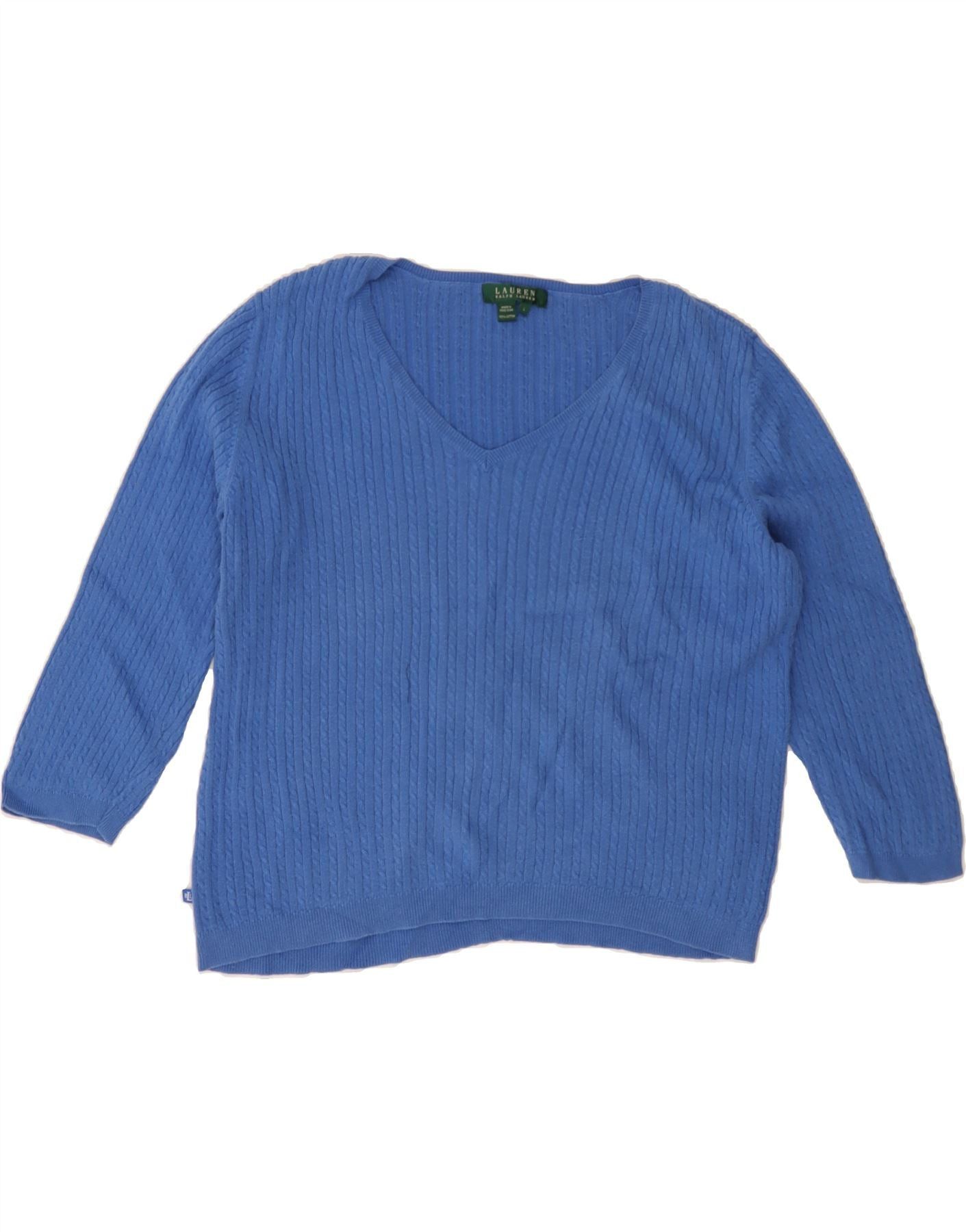 Ralph Lauren Womens Overd V-Neck Jumper Sweater UK 16 Large Blue Size L / US 10 / IT 46 - 1 Thumbnail