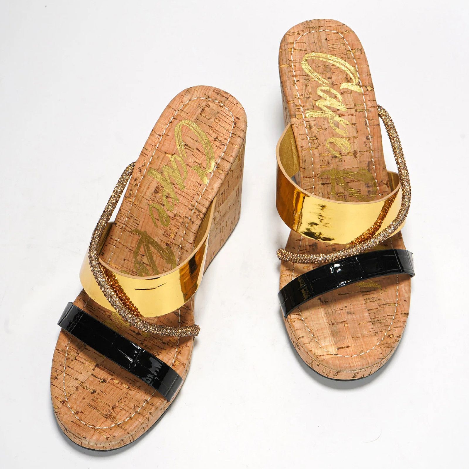Other Xando Slip On Cork Wedge Slides Multi Size Triple Straps Gol Size US 7 / IT 37 - 2 Thumbnail