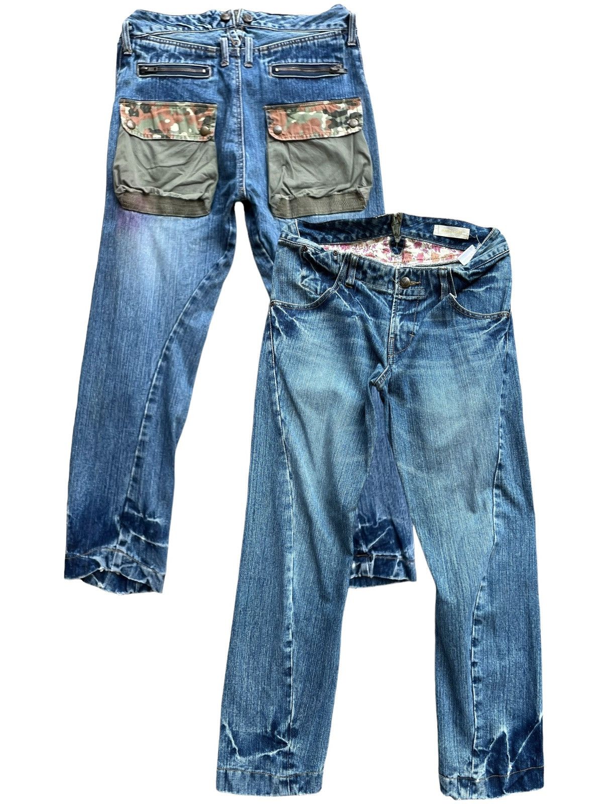 Japanese Brand Faded Multipocket Camo Denim Jeans