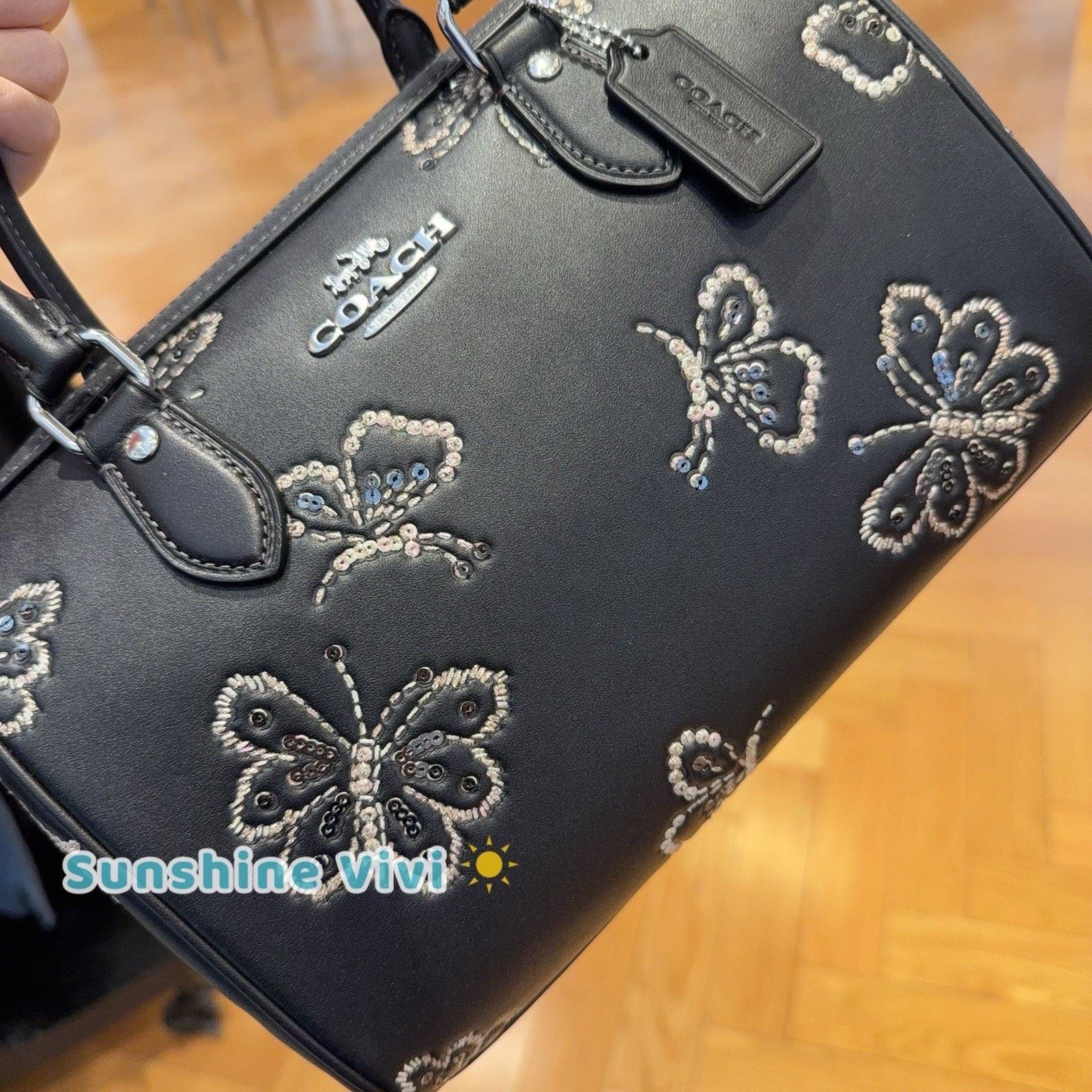 Coach NWT Coach Rowan Satchel Bag Butterfly CCK88 Black Silver Size ONE SIZE - 2 Thumbnail
