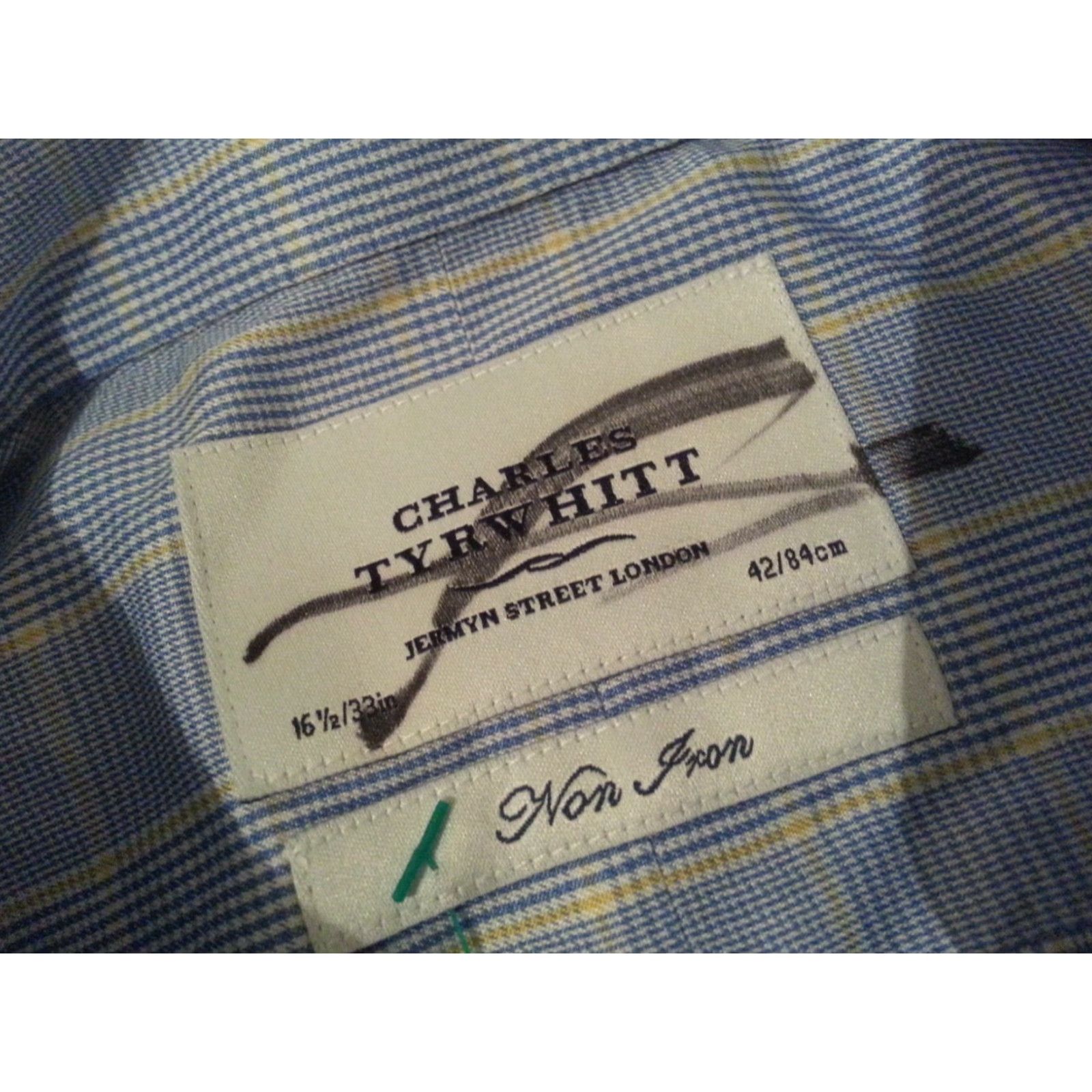 Charles Tyrwhitt VINTAGE Charles Tyrwhitt Dress Shirt 16.5 33 Blue Yellow Cotton Mens Shirt 16.5 33 Yellow Mens Size 46R - 3 Thumbnail