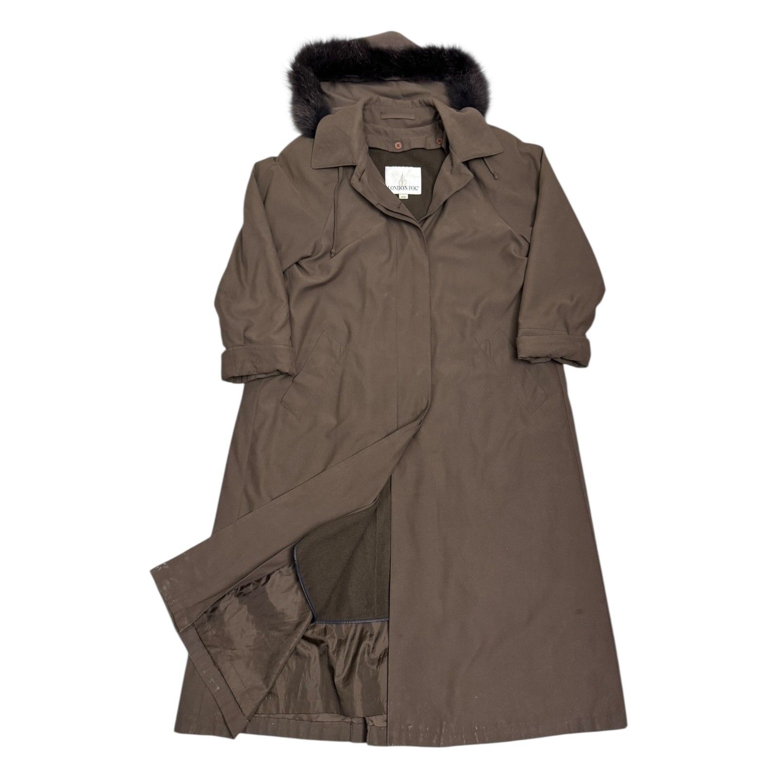 London Fog LONDON FOG Vintage 90s Luxury Fur Long Trench Coat 10 Size L / US 10 / IT 46 - 1 Thumbnail