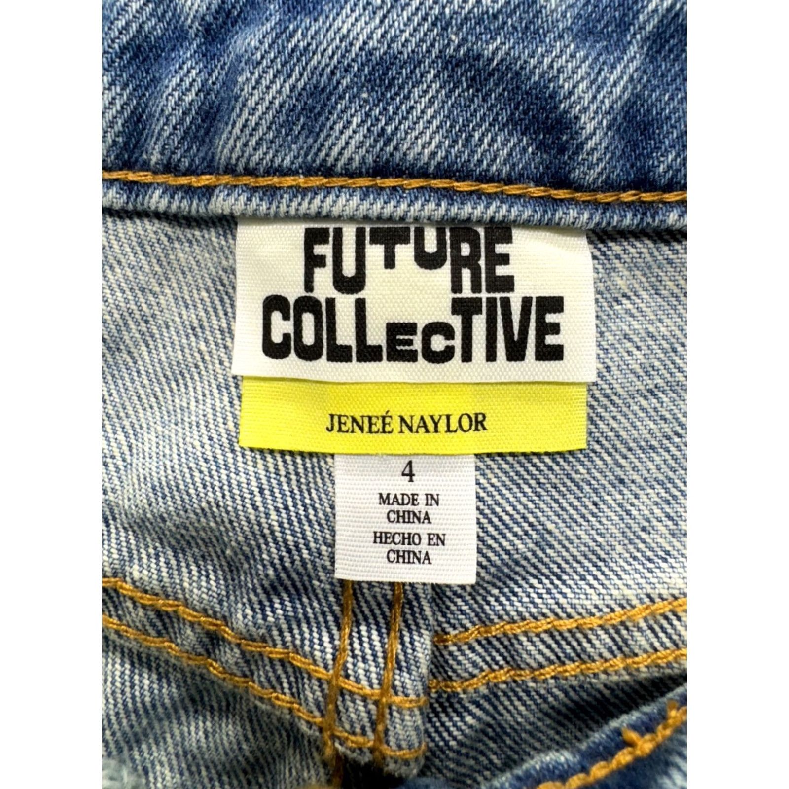 Vintage Future Collective Jenee Naylor Wide-Leg Denim 4 Recycled Cotton Distressed Blue Womens Jeans Size ONE SIZE - 4 Thumbnail