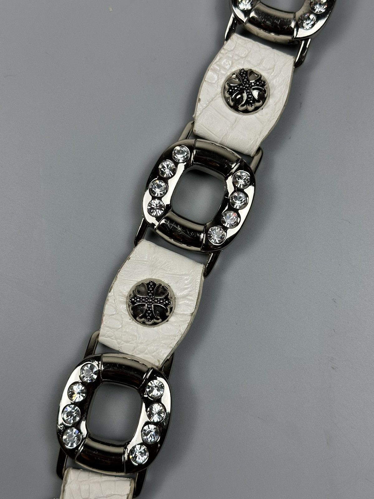 If Six Was Nine Rare Chrome Hearts Inspired White Leather Diamond Studs Belt Size 34 - 17 Thumbnail