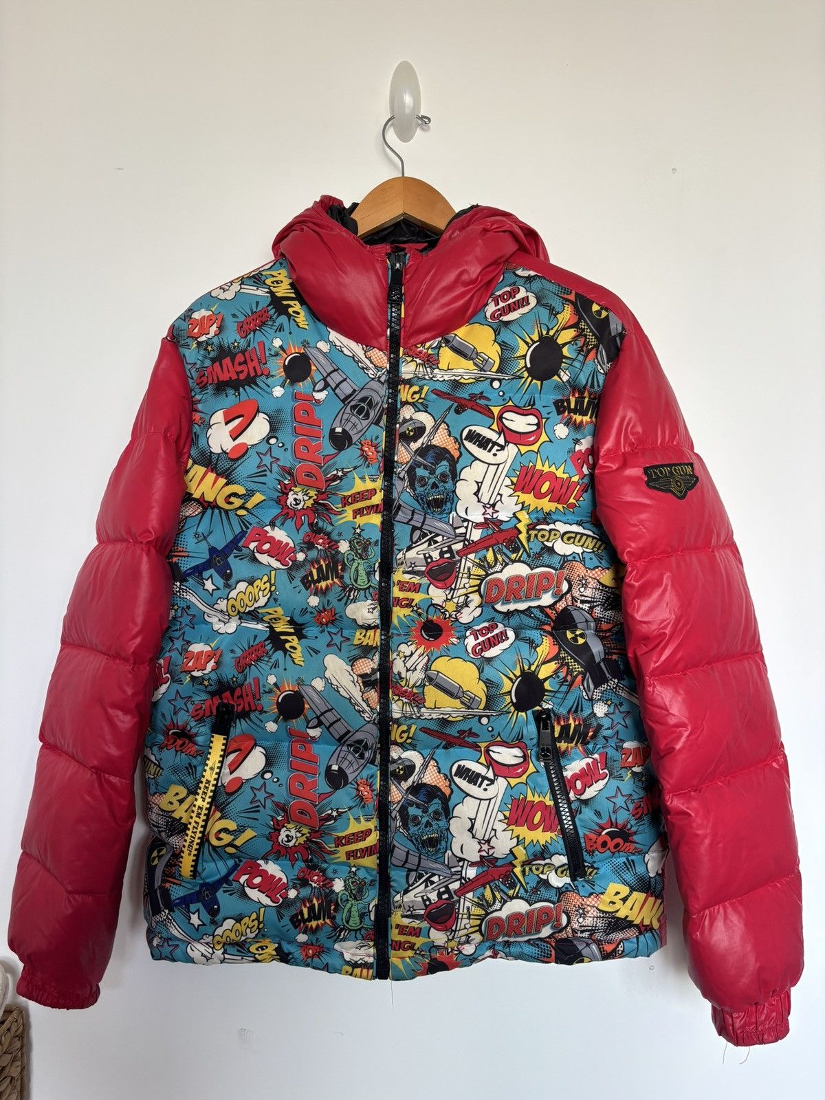 Other Top Gun Pop Art Comic Print Down Puffer Jacket L Red Hooded Size US L / EU 52-54 / 3 - 1 Thumbnail