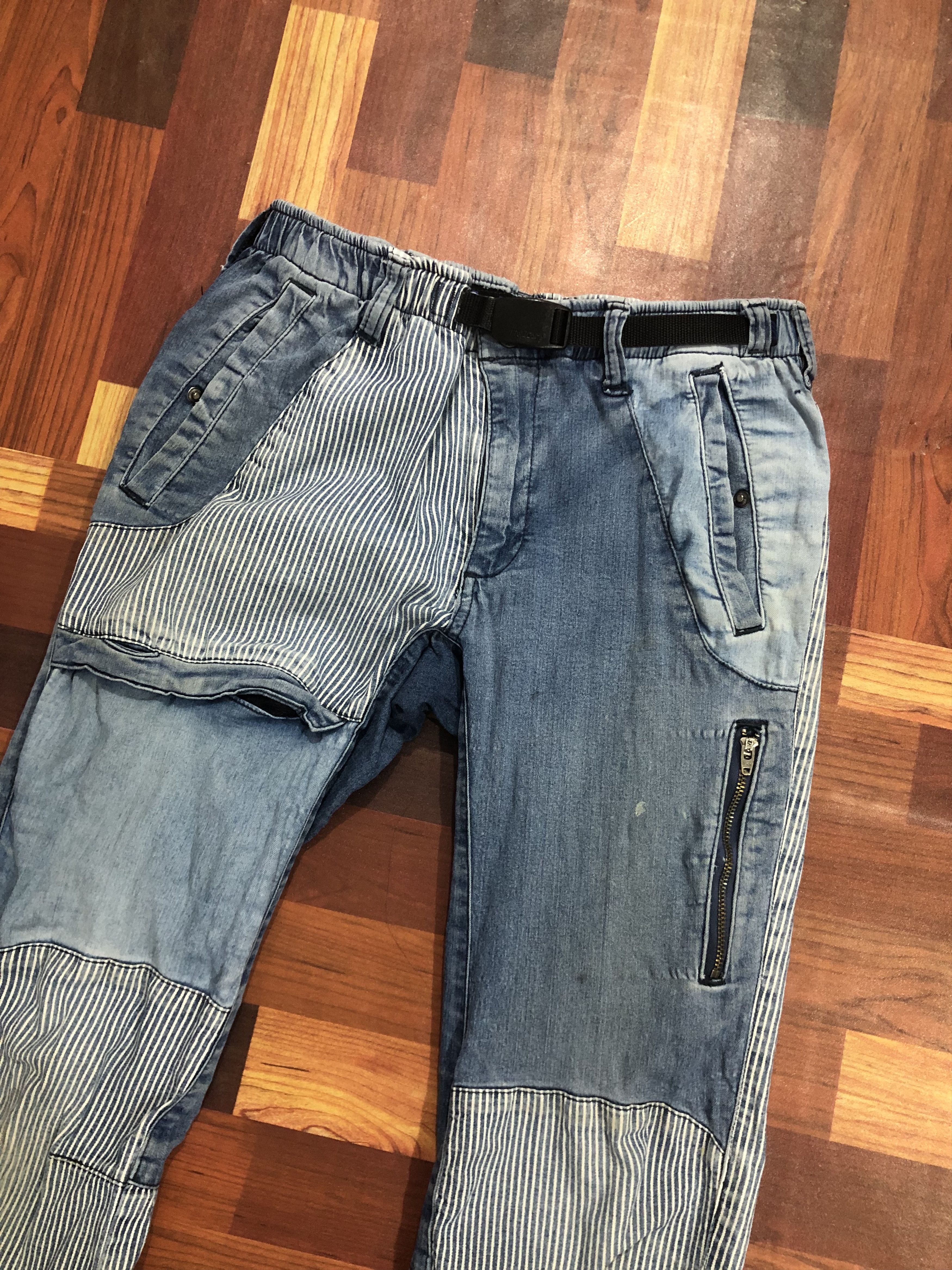 Japanese Brand FieldCore Patchwork Denim Pants Stripe Hybrid Size US 28 / EU 44 - 2 Thumbnail
