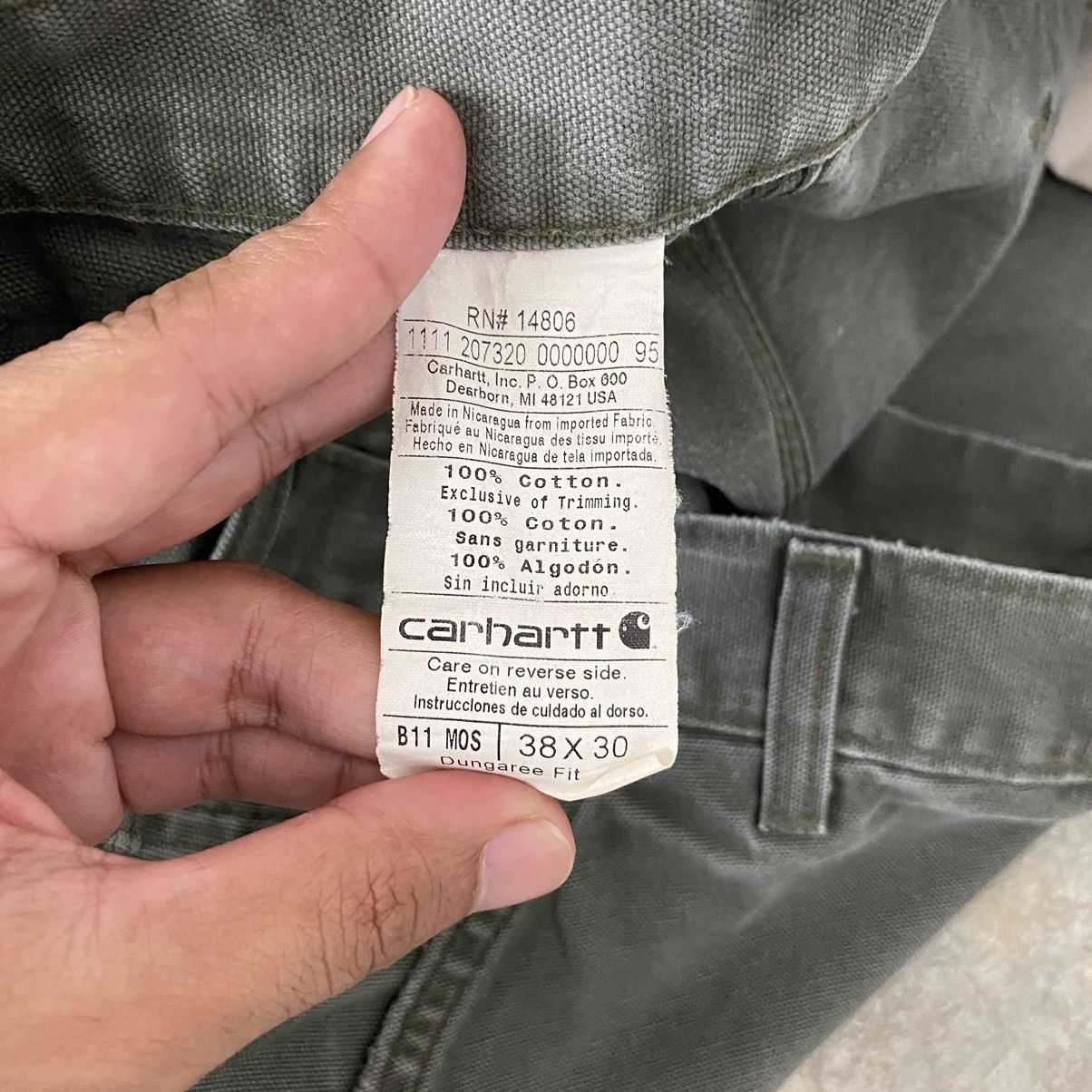 Carhartt VTG Carhartt Faded Moss Green Ripped Carpenter Pants Size US 37 - 25 Thumbnail