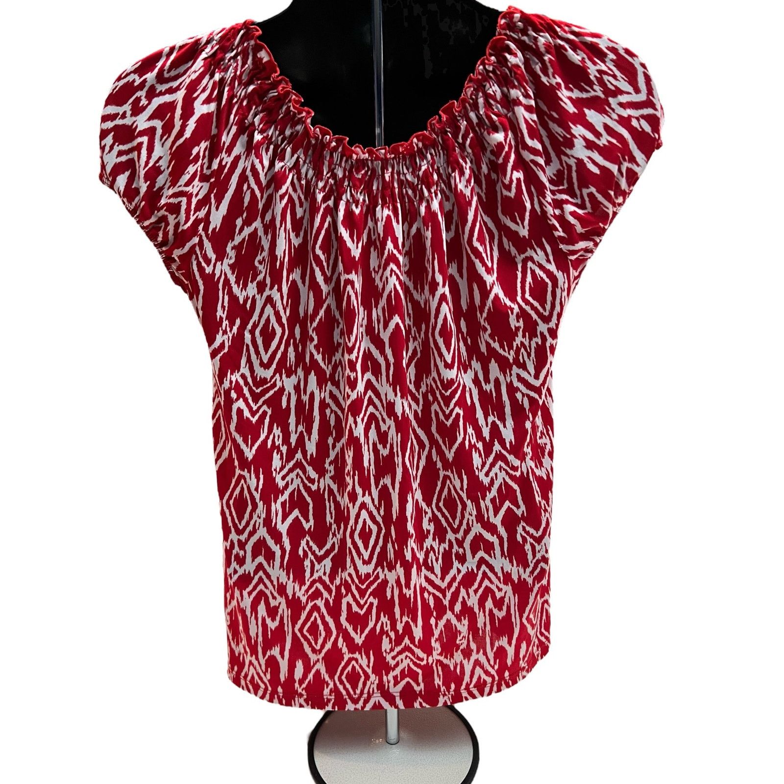 Other Carol Rose Shirt Medium Red & White Top Blouse Ruffled Neck Size M / US 6-8 / IT 42-44 - 2 Thumbnail