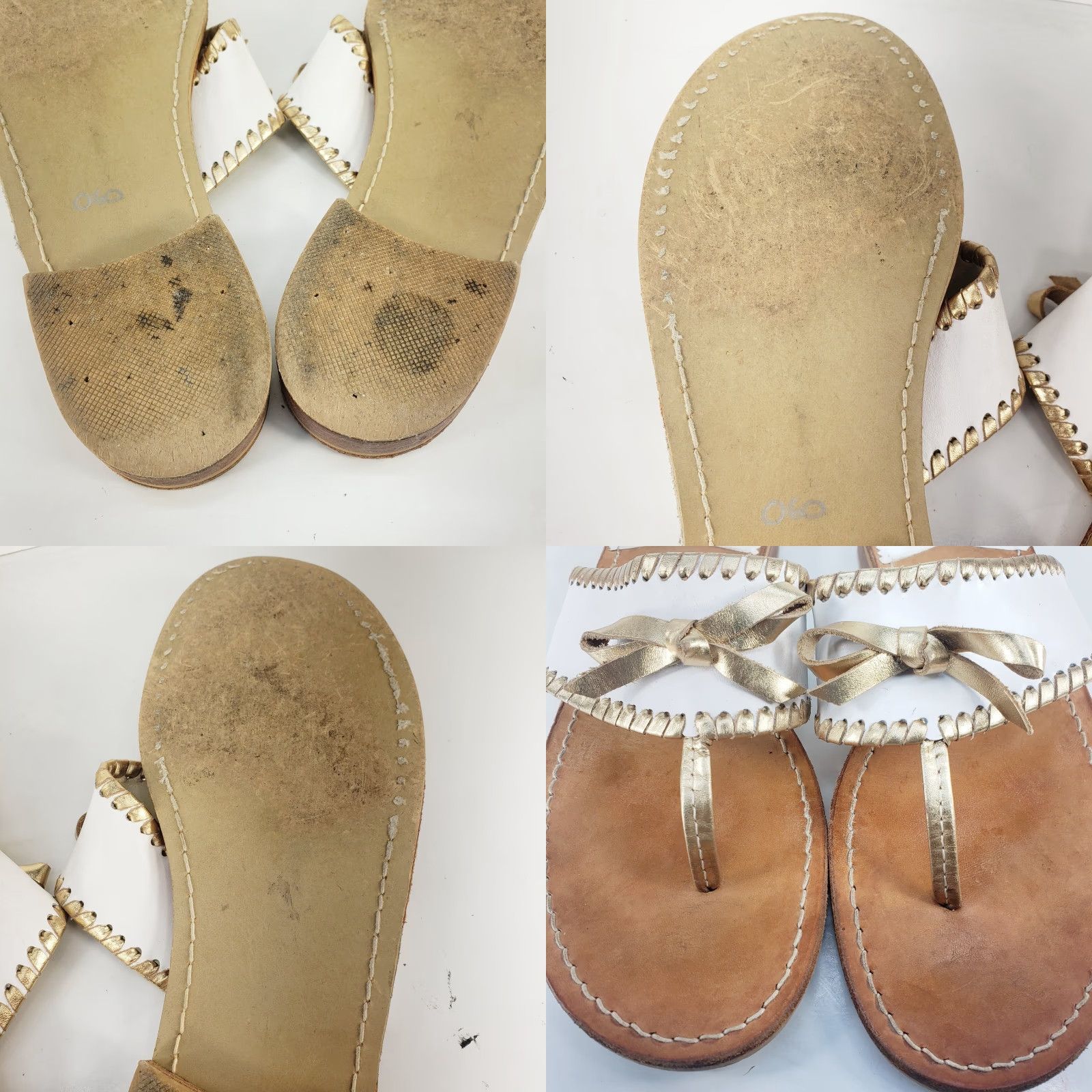 Jack Rogers VINTAGE Jack Rogers Adeline White Sandal Leather Bow Gold Metallic Trim Slip On 8.5-9 Womens Leather Flat 95s Cottage Metal Size US 8 / IT 38 - 9 Thumbnail