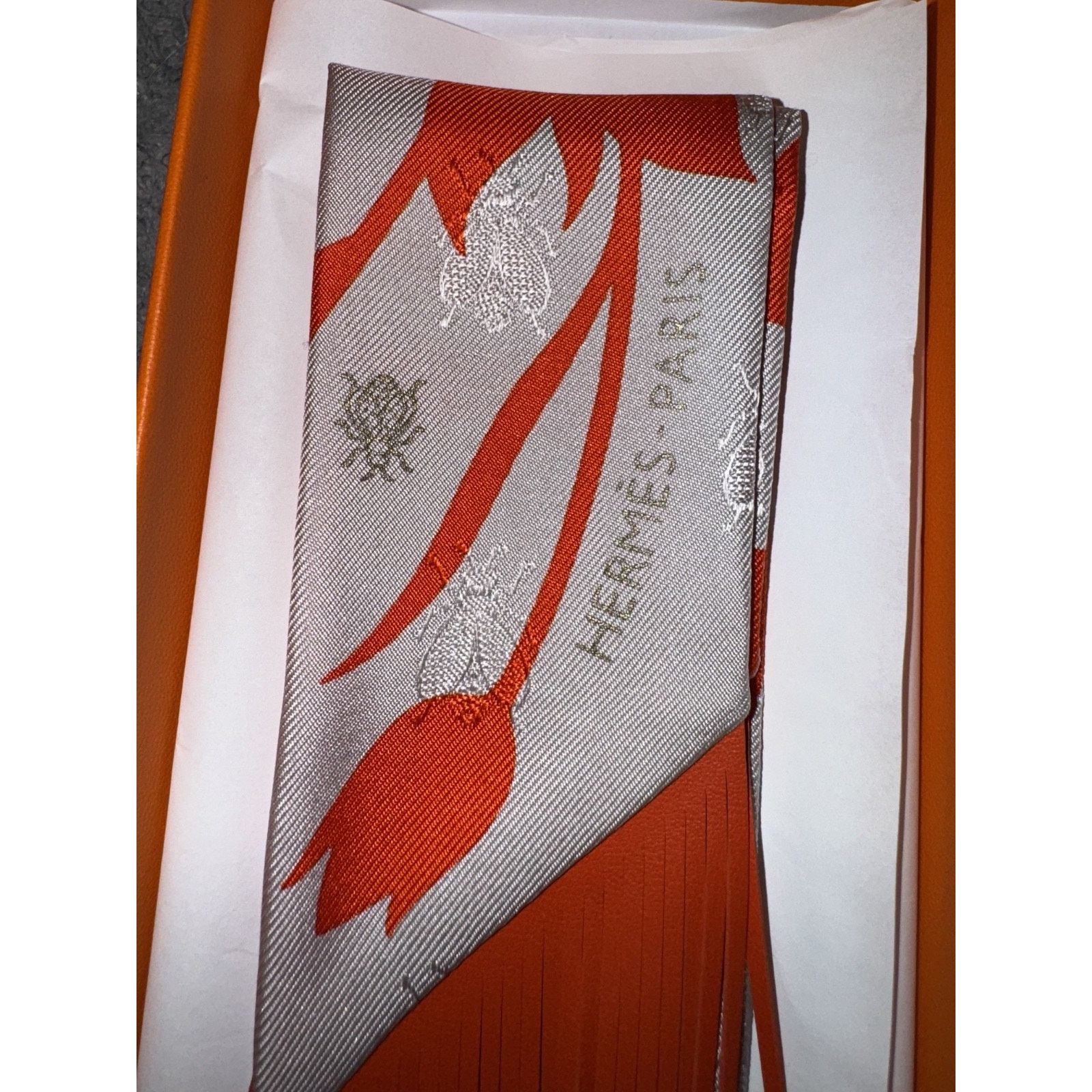 Hermes Hermes Scarf Twilly Fringe Leather Bouquet Vermillon Size ONE SIZE - 5 Thumbnail