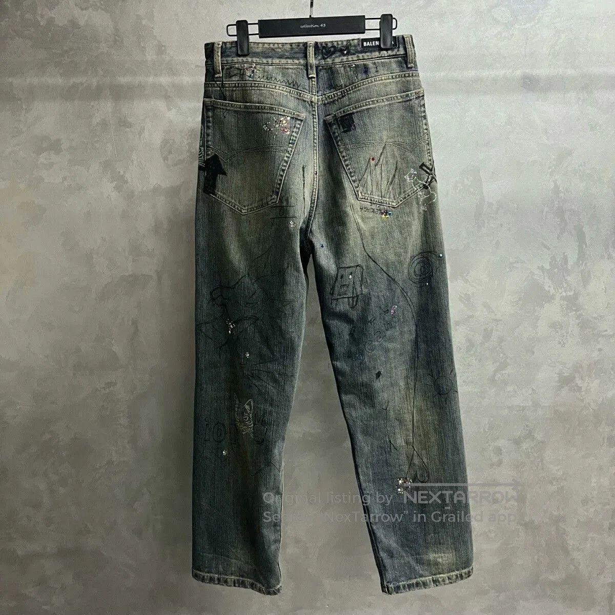 Balenciaga Balenciaga Blue Graffiti Print Straight Jeans. Size US 26 / EU 42 - 2 Thumbnail