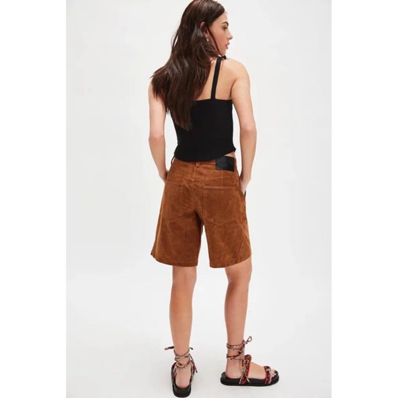Free People NWT New Free People Dylan Vegan Suede Long Shorts In Carame Size 27" / US 4 / IT 40 - 2 Thumbnail