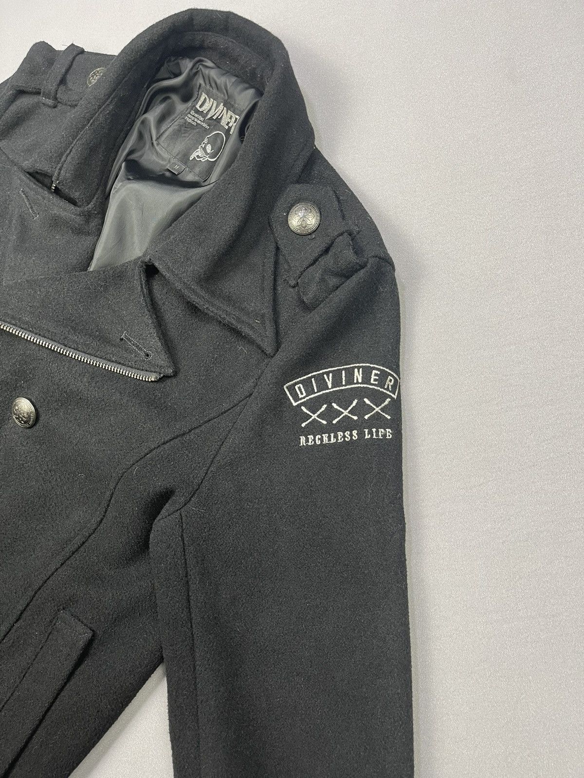 Japanese Brand Skull🔥 DIVINER Double Breasted Wool Biker Jacket Size US M / EU 48-50 / 2 - 10 Thumbnail