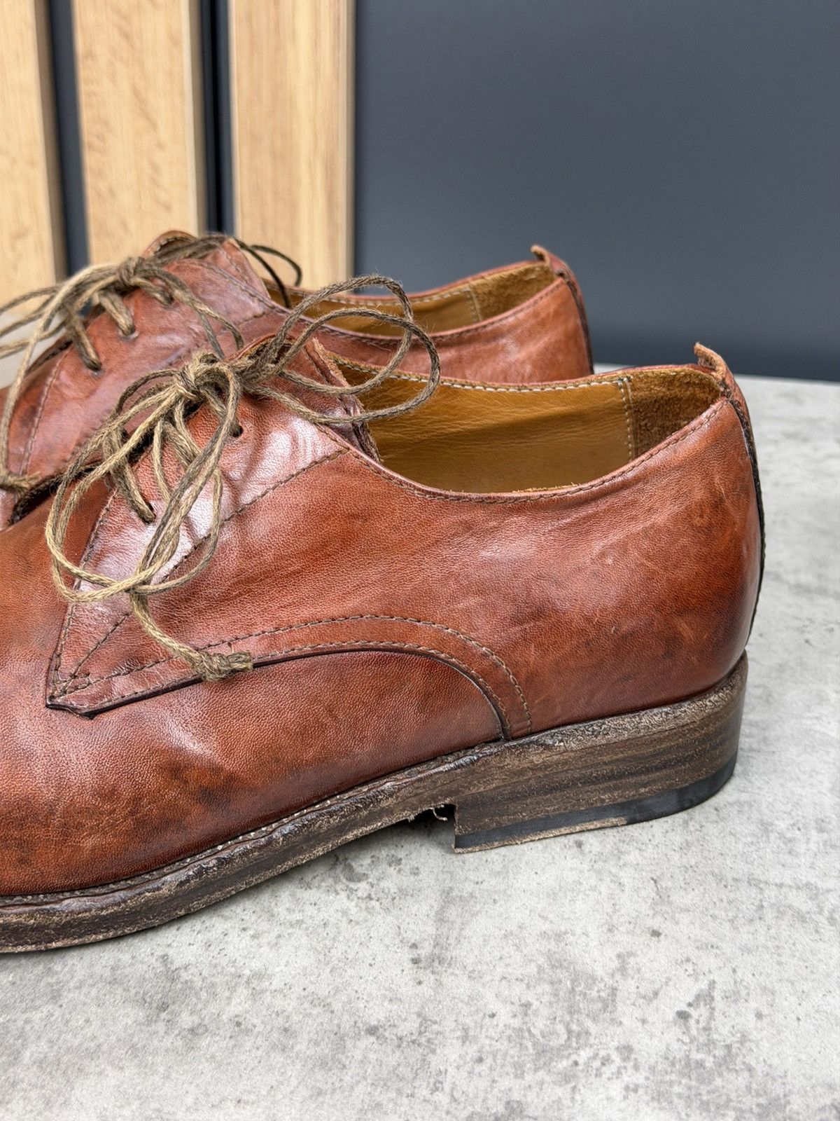 Shoto Shoto Avant-Garde Brown Leather Derby Shoes Handmade Size 42 Size US 9 / EU 42 - 3 Thumbnail