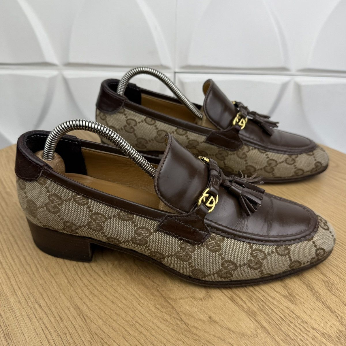 Gucci GUCCI Loafers Leather Shoes Monogram GG Metal Logo Beige Size US 7 / IT 37 - 2 Thumbnail