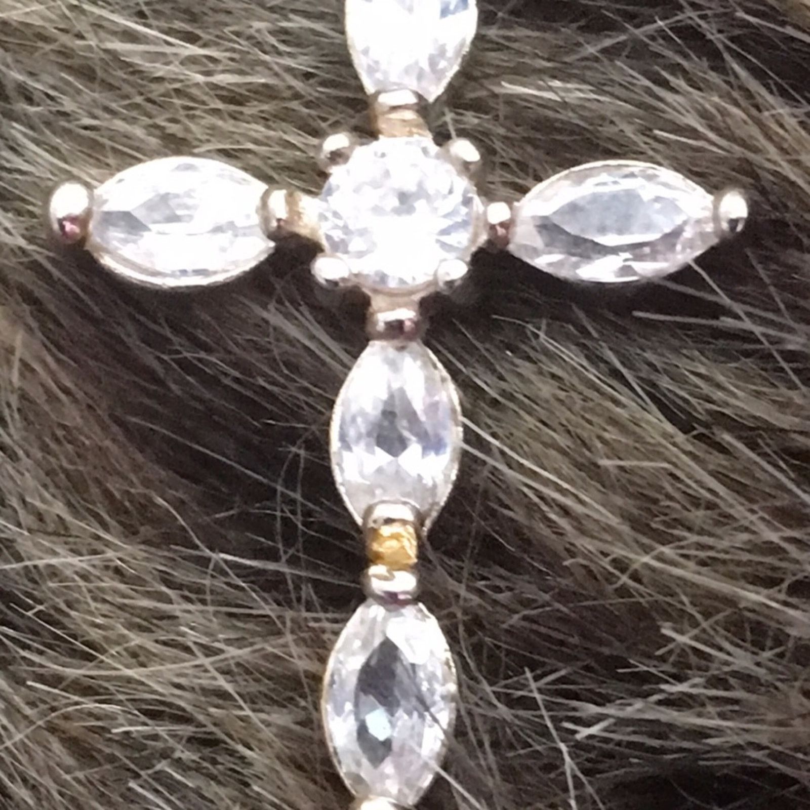 Jewelry CZ stone cross gold tone setting necklace Size ONE SIZE - 7 Thumbnail