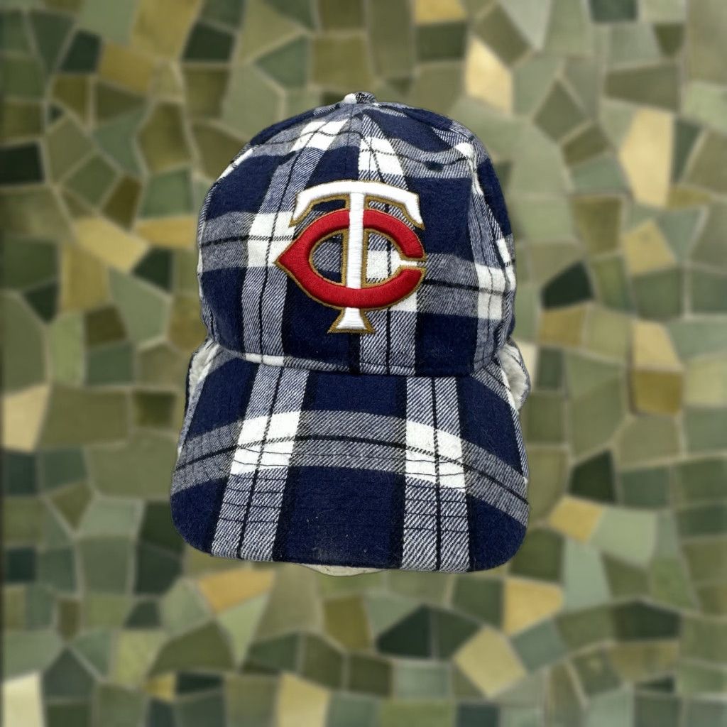 Twins Melonwear Trapper Hat Minnesota Twins MLB Pepsi Blue Plaid Lined Winter Cap Men One Size Blue Winter Cap Size ONE SIZE - 1 Thumbnail
