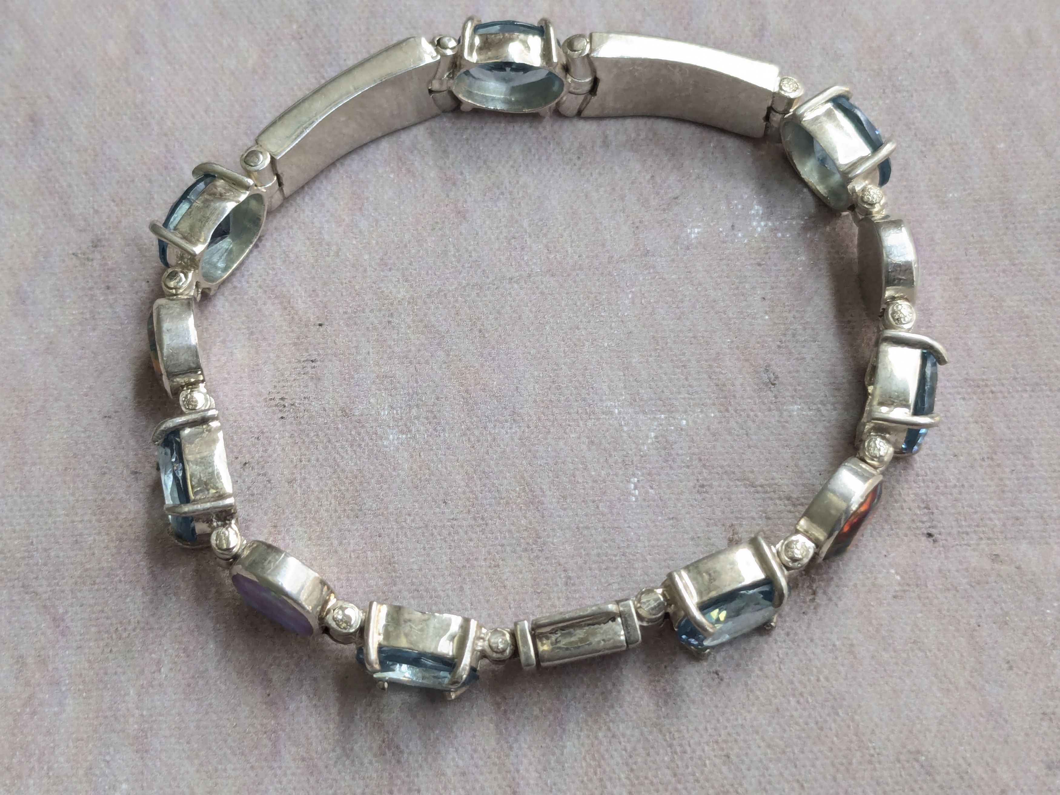 Jewelry Sterling Silver Tennis Bracelet Opal Blue Topaz Oval 7.25 Size ONE SIZE - 7 Thumbnail