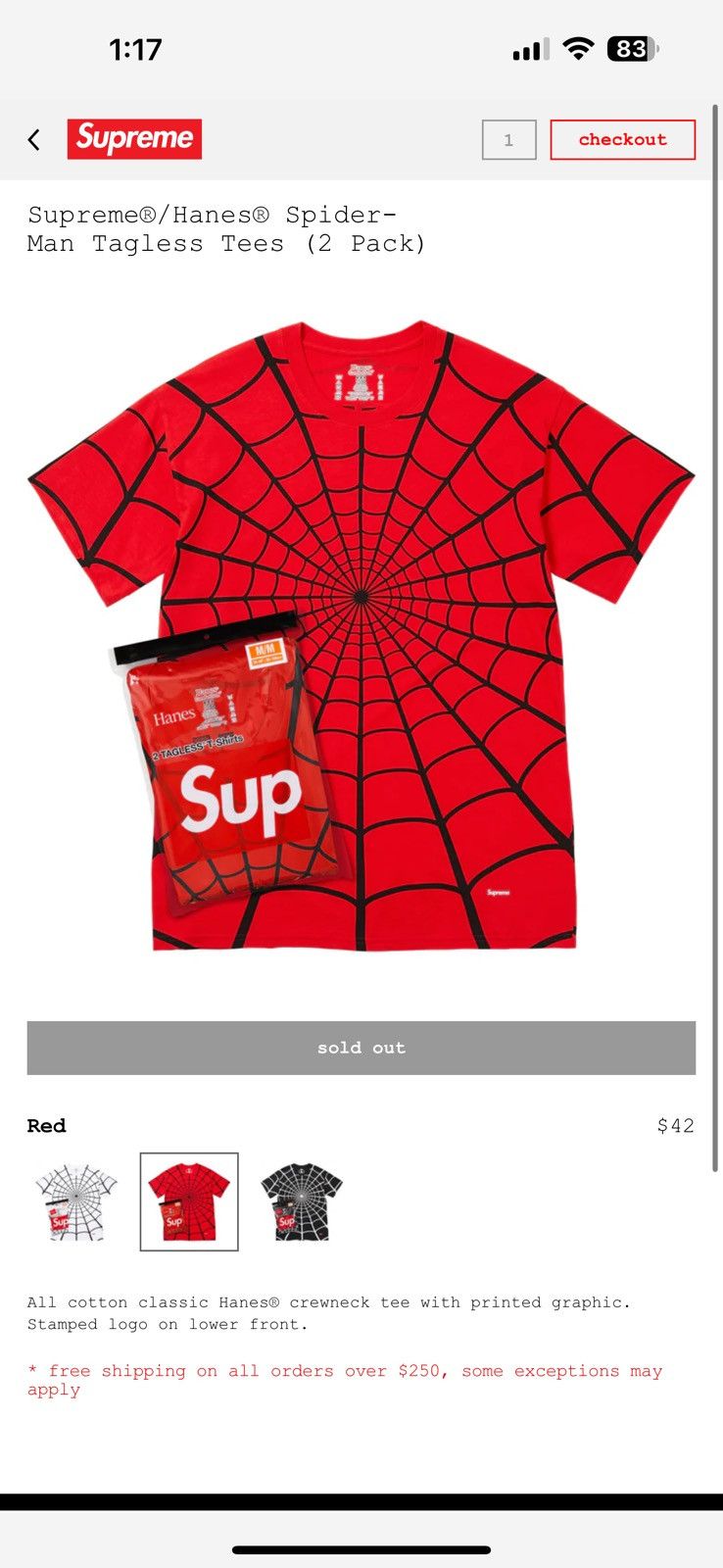 Supreme Supreme / Hanes spider-man tee (2 pack) Size US M / EU 48-50 / 2 - 3 Thumbnail