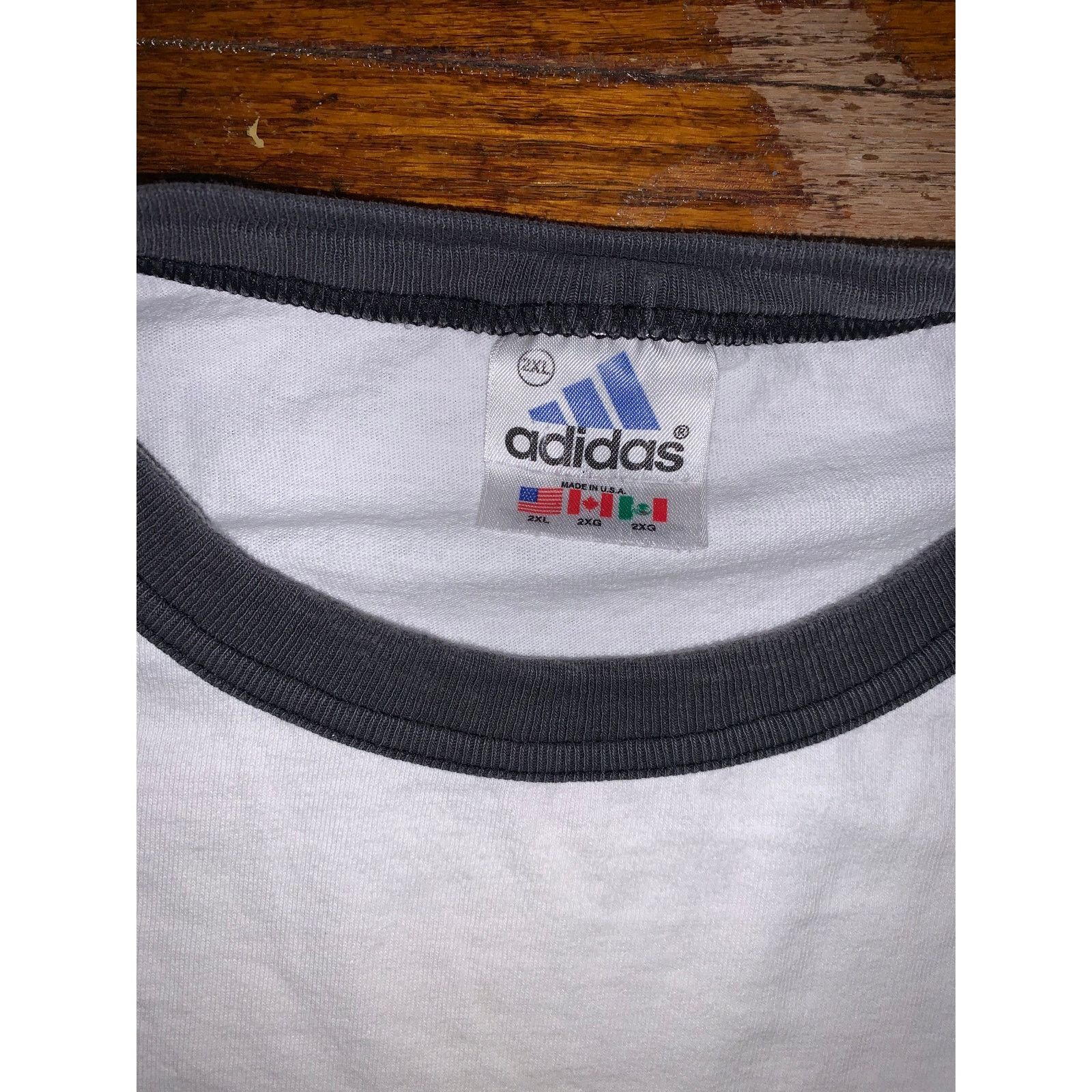 Adidas × Vintage Adidas 90s Ringer Long Sleeve Shirt White 2XL USA Trefoil Size US XXL / EU 58 / 5 - 4 Thumbnail