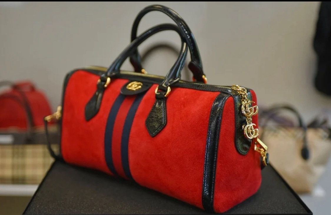 Gucci NWOT Gucci Red Suede Medium Ophidia Boston W/ Box & Dustbag Size ONE SIZE - 2 Thumbnail