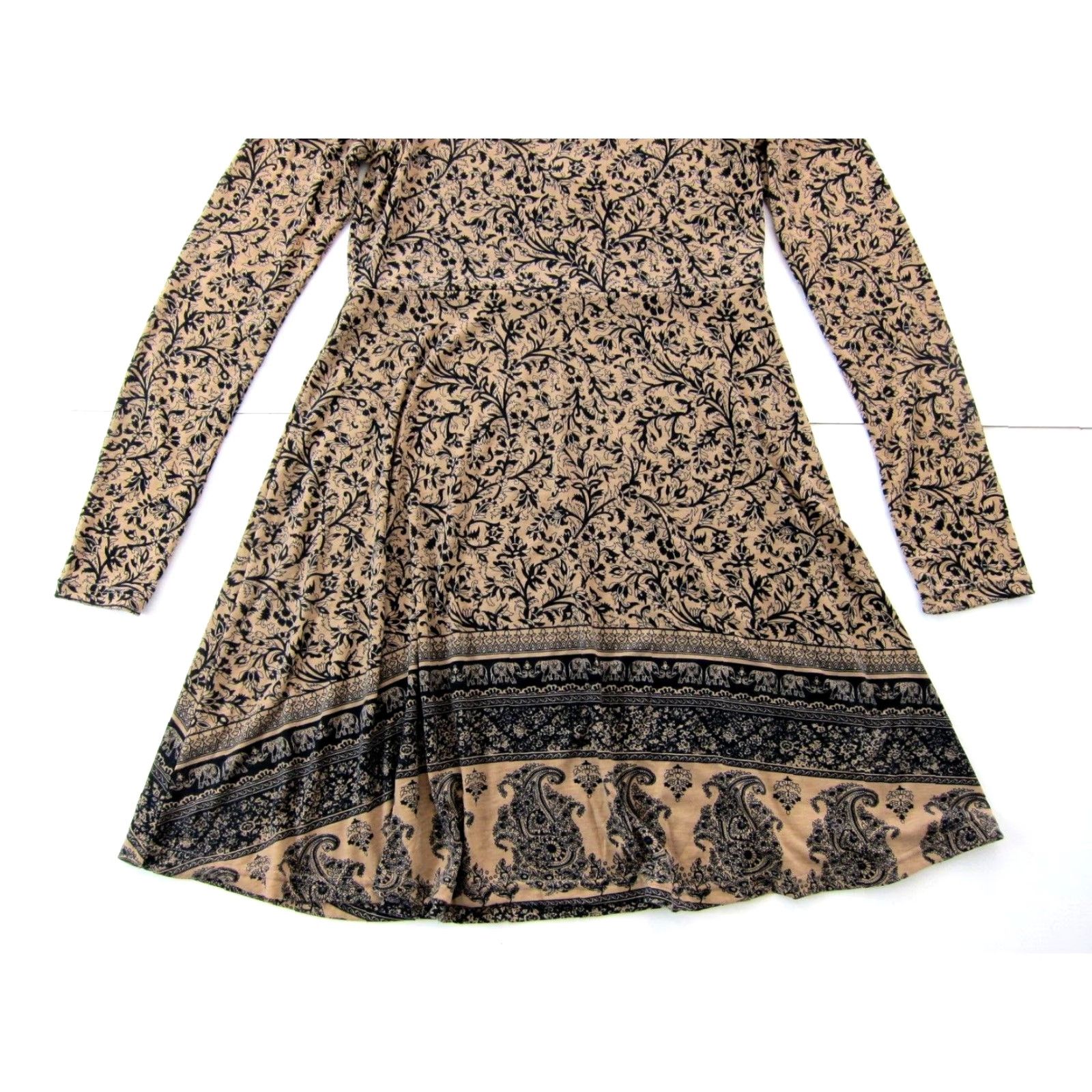 Vintage NWT Nostalgia Floral Stretch Long Sleeve Tunic Dress Brown Pattern Women's Medium Size M / US 6-8 / IT 42-44 - 7 Thumbnail