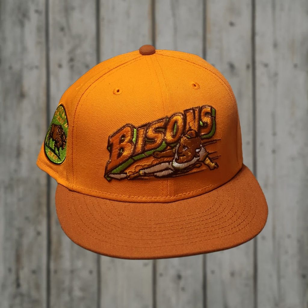 New Era VINTAGE Capsule Hats New Era Exclusive Buffalo Bisons Doppler Radar Size 7 Men Baseball Cap Orange 7 Rare Size ONE SIZE - 1 Thumbnail