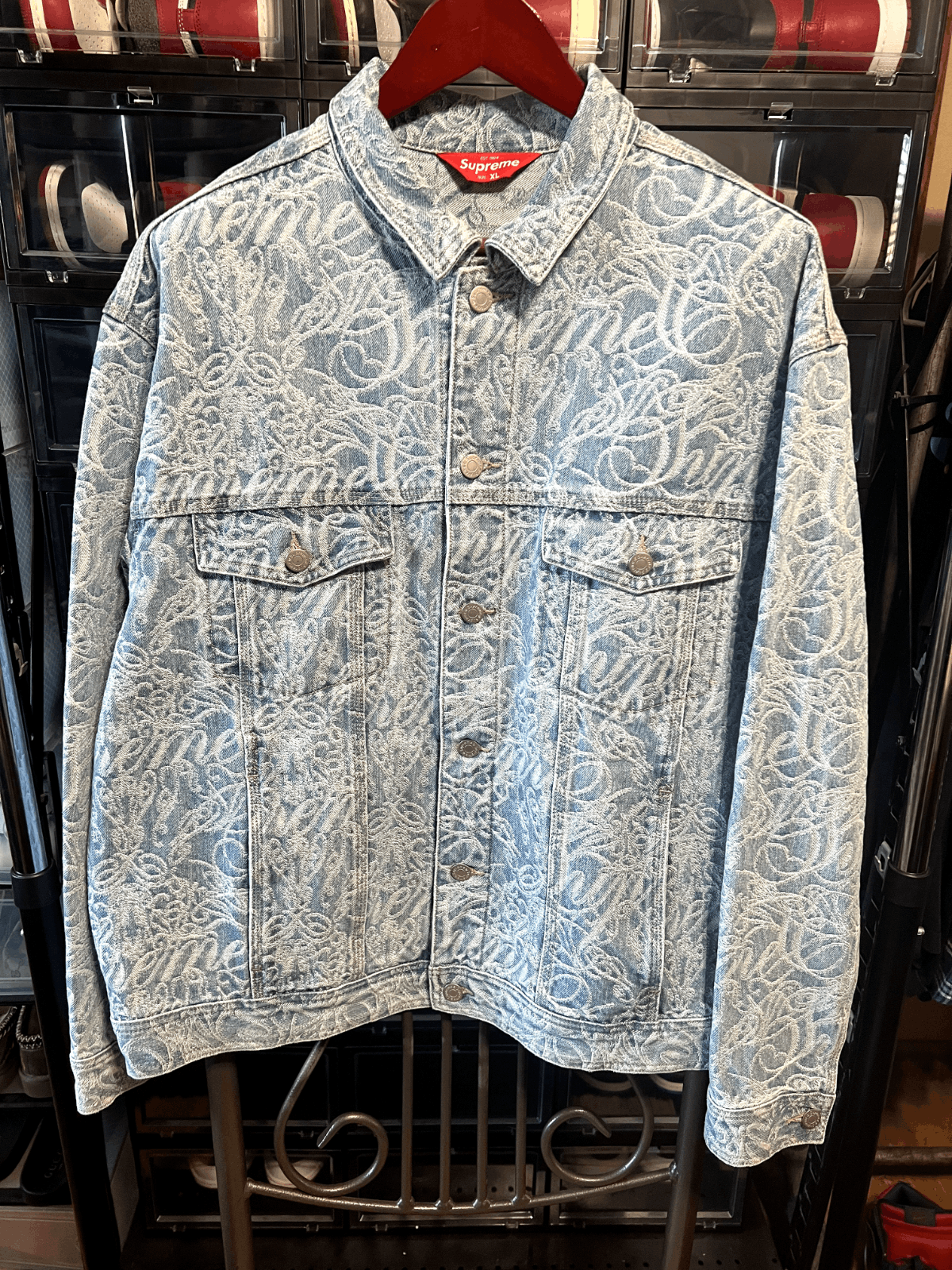 SUPREME 22AW Script Jacquard Denim Trucker Jacket XL