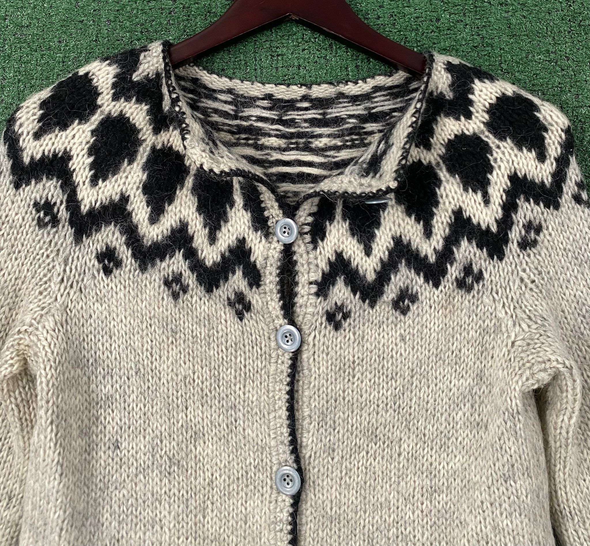 Handmade Y2K Hand Knitted Norway Fair Isle Alpaca Cardigan Sweater XS Size XS / US 0-2 / IT 36-38 - 2 Thumbnail