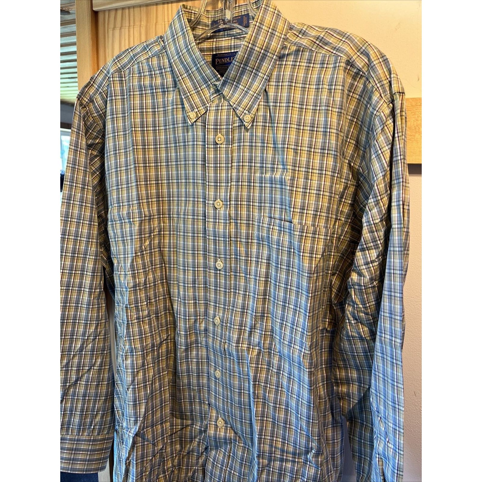 Pendleton Pendleton Men L Green Blue Check Broadway Cloth Cotton Shirt Size US L / EU 52-54 / 3 - 6 Thumbnail