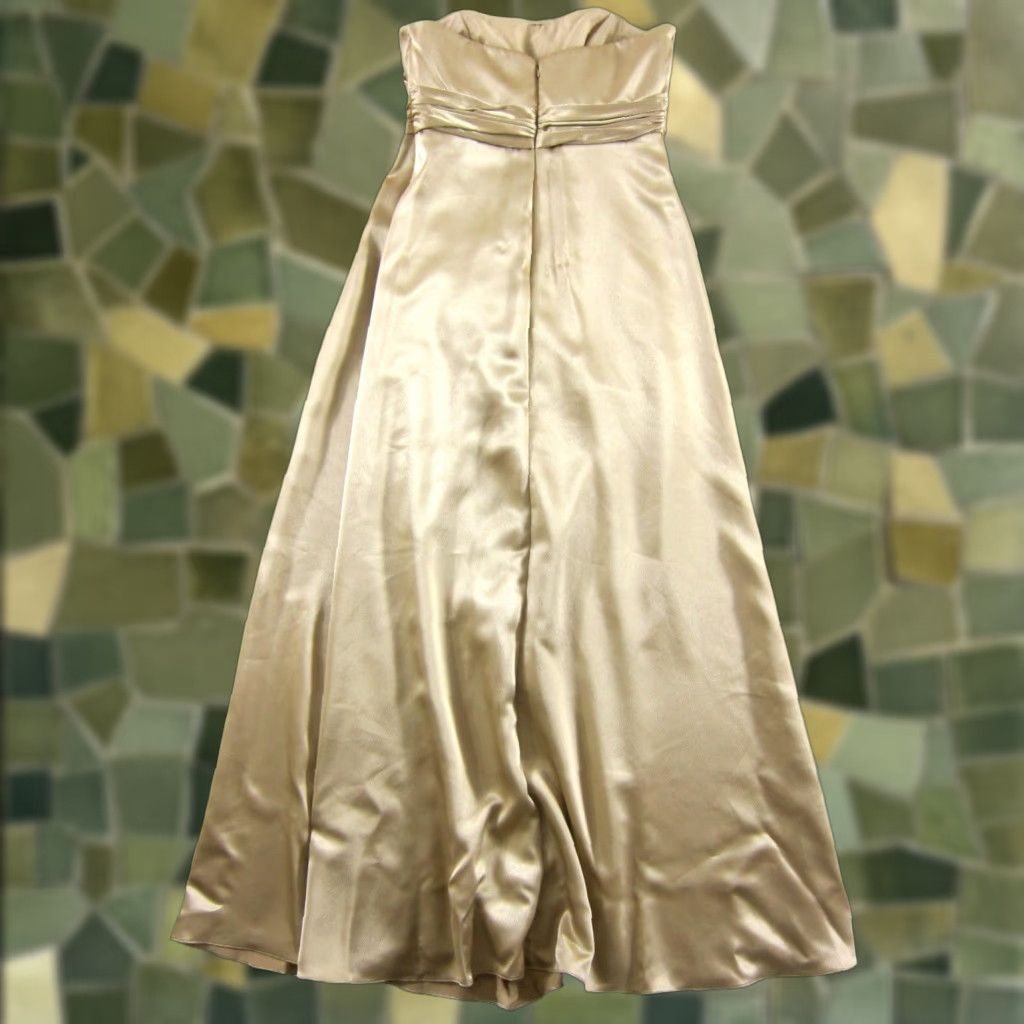 David's Bridal Gold Shimmer Ruche Strapless Long Party Prom Bridal Gown  Dress 10