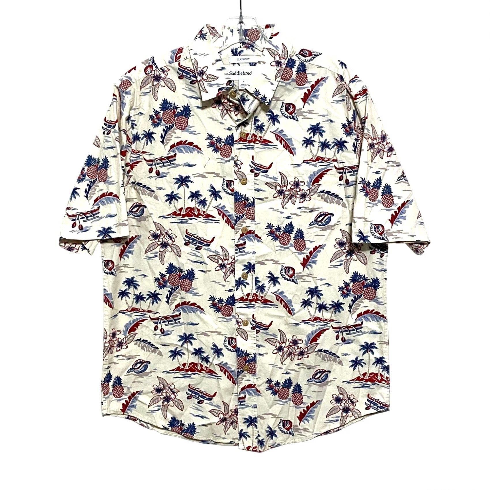 Vintage Saddlebred Hawaiian Button Shirt Mens M Graphic Print Beach Nautical Resortwear Cream Summer Size US M / EU 48-50 / 2 - 2 Thumbnail